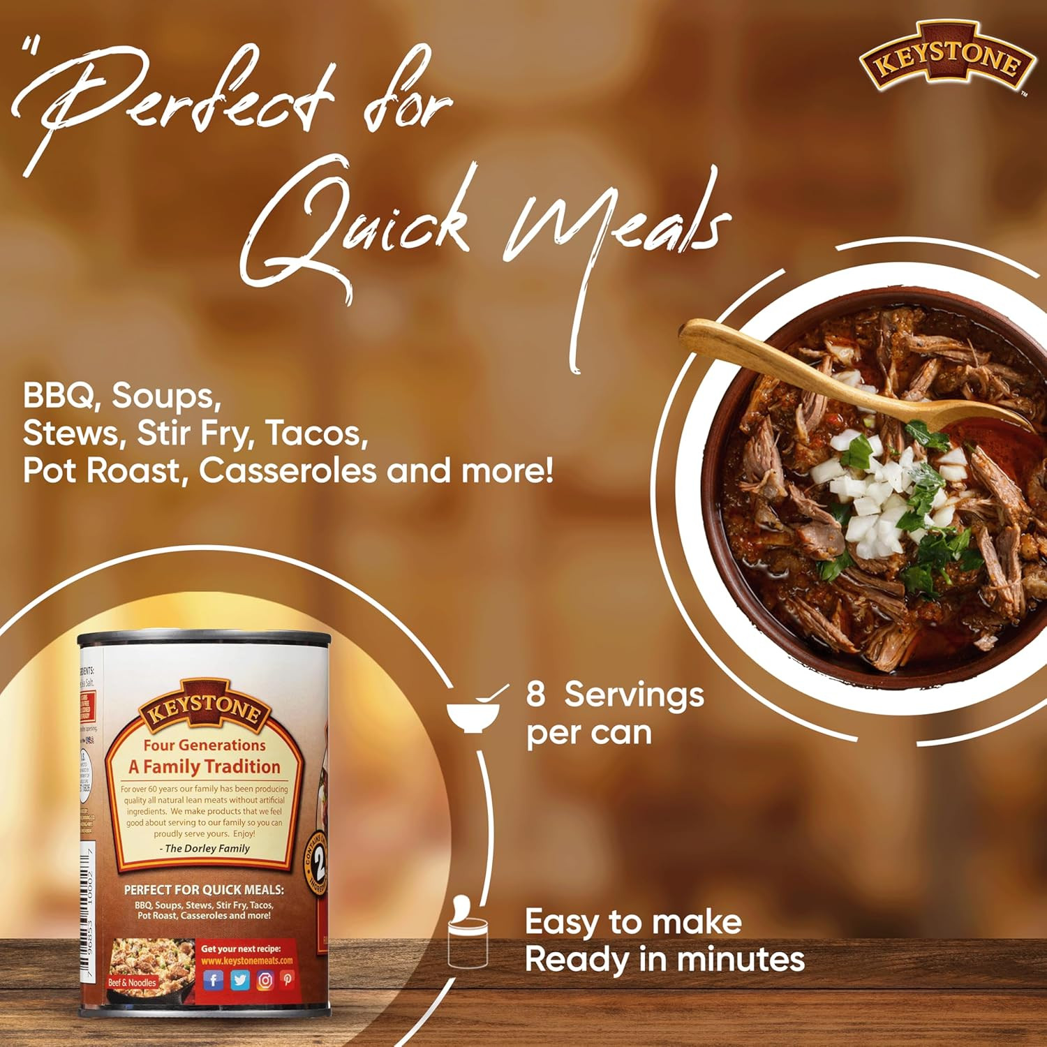 Meats All Natural Heat and Serve Canned Beef 14.5 Oz Fully Cooked Canned Meat Lo