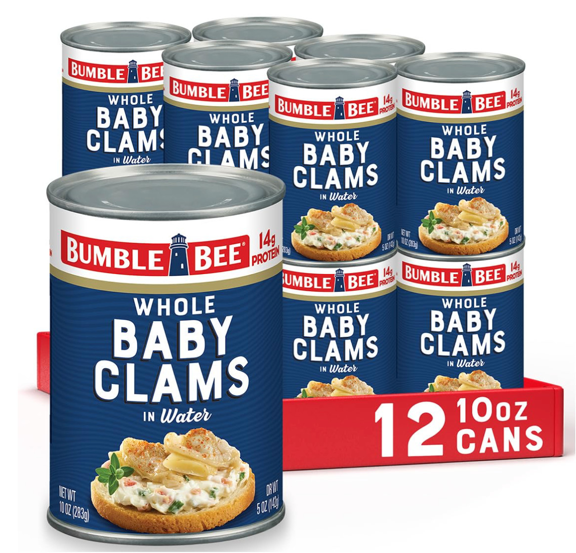 Whole Baby Canned Clams, 10 Oz Can (Pack of 12) – Ready to Eat – 13G Protein