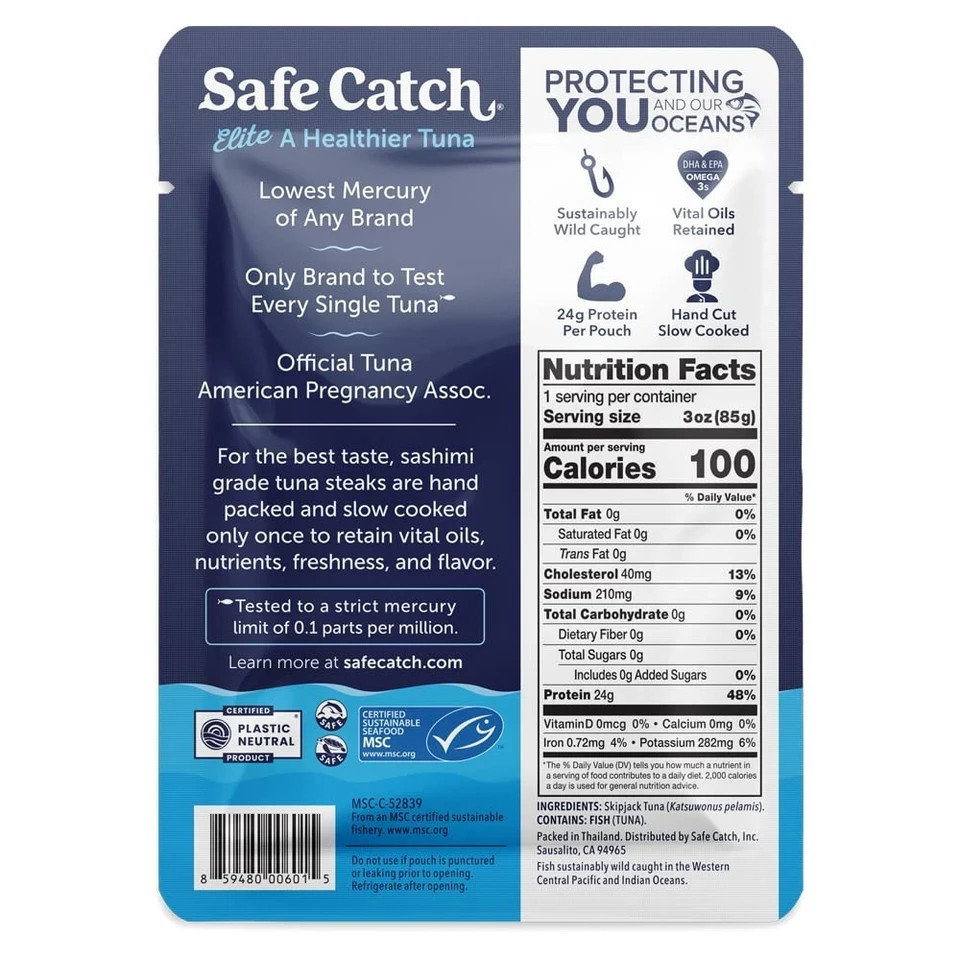 Safe Catch Elite Tuna Wild-Caught Lowest Mercury 3 Ounce Pouch (Pack of 12)