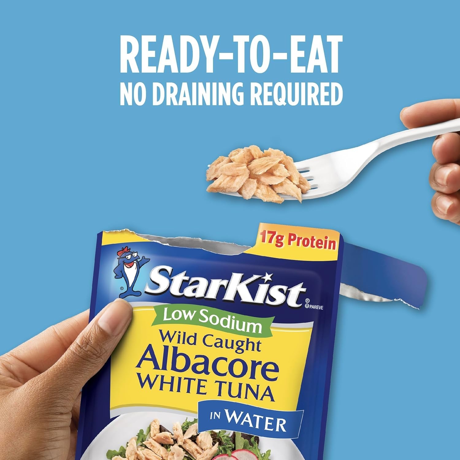 Low Sodium Wild Caught Albacore Tuna Pouch 24 Pack – 80 Calories, 17g Protein