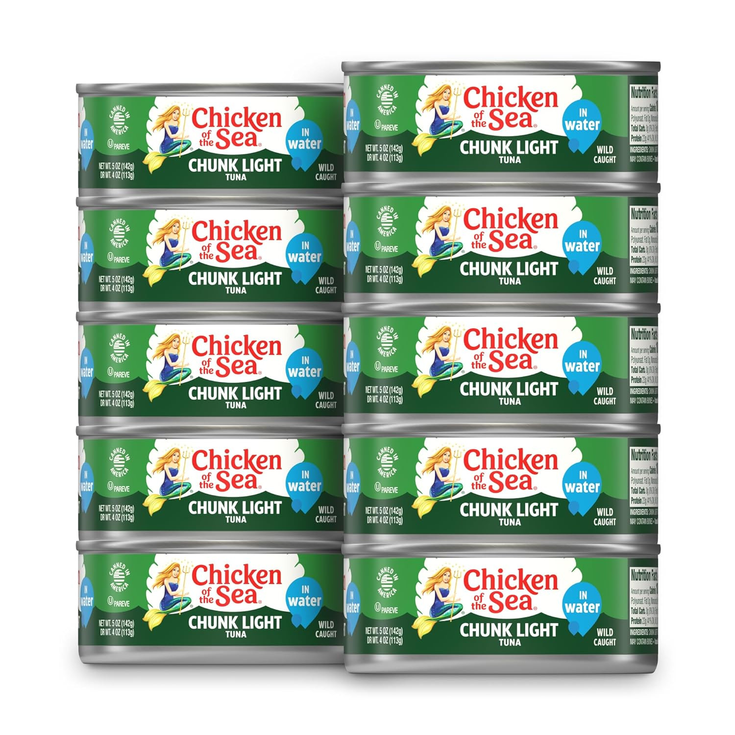 Wild Caught Chunk Light Tuna, 5 Ounce Cans, 10-Count – High Protein 100% Classic