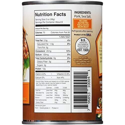 6 Pack- Keystone Meats Natural Pork Fully Cooked 14.5 oz Food, No Preservatives✅