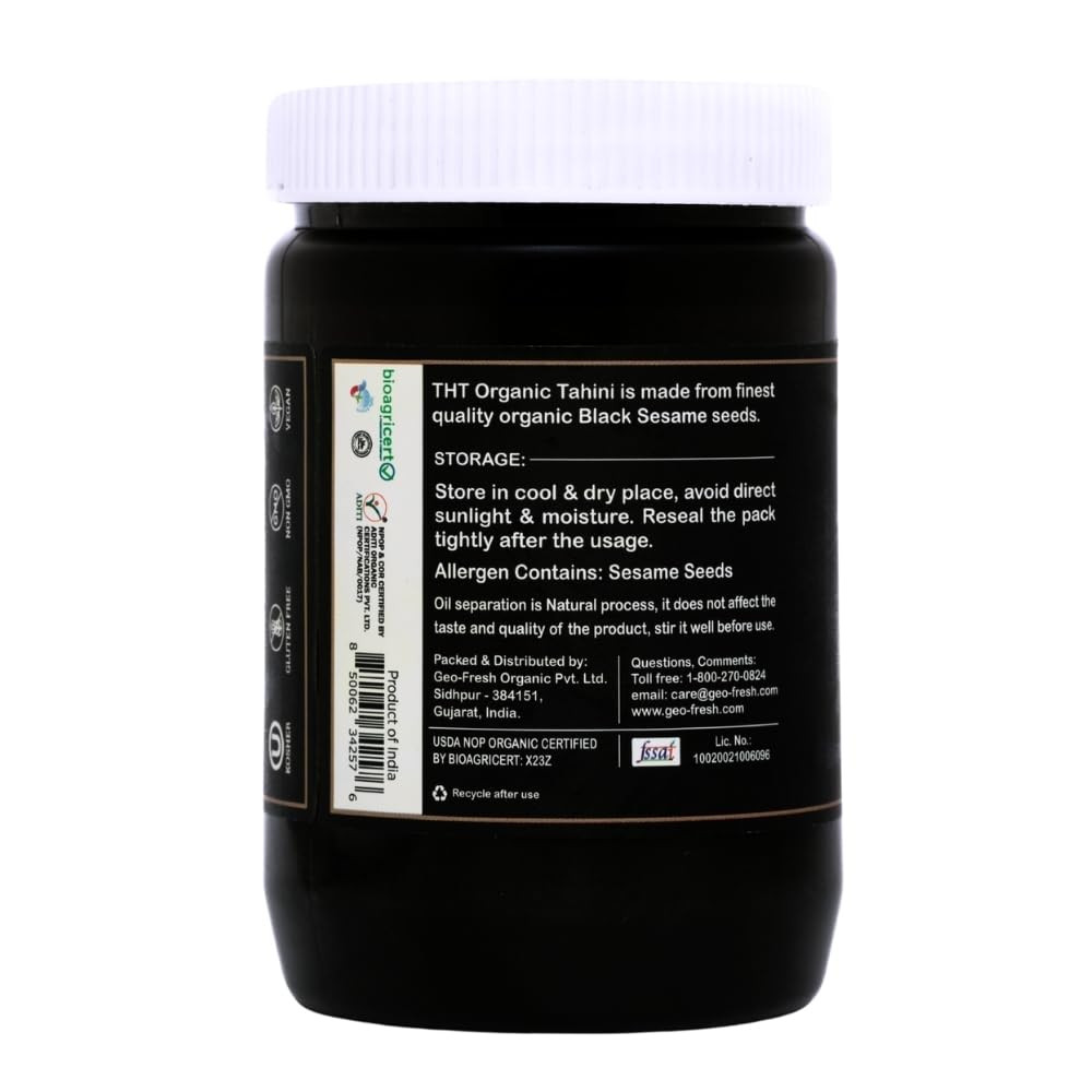 Organic Black Tahini Paste 16 Oz (1Lb) – Black Sesame Paste – USDA Certified, Ko