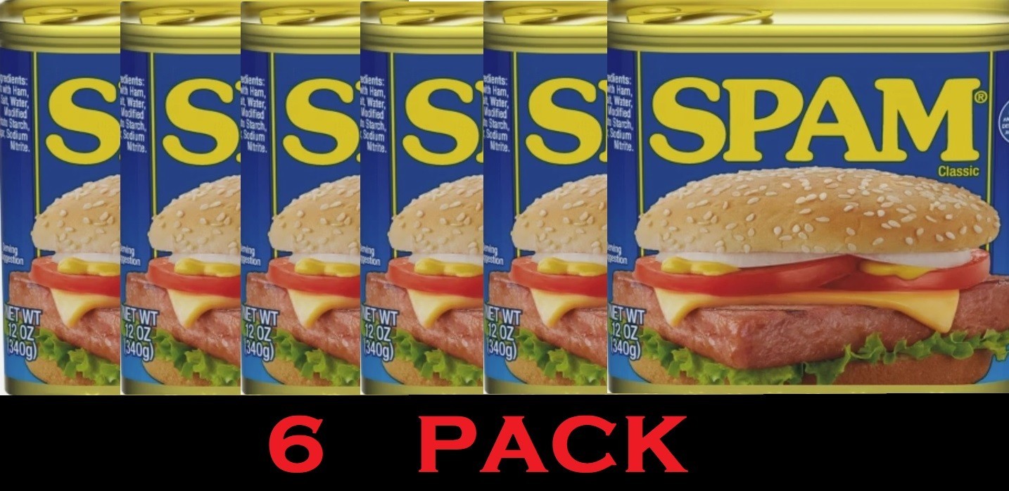 SPAM Classic Canned Meat Fully Cooked Pork & Ham 12 oz Can SHELF STABLE – 6 Pack