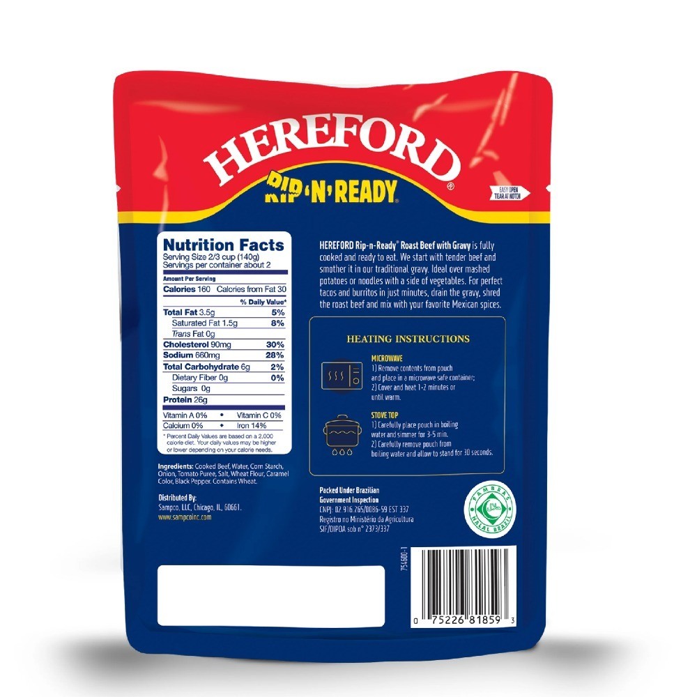 Fully Cooked Roast Beef with Gravy Ready to Eat Shelf Stable Pouch 10 oz 3 Pack