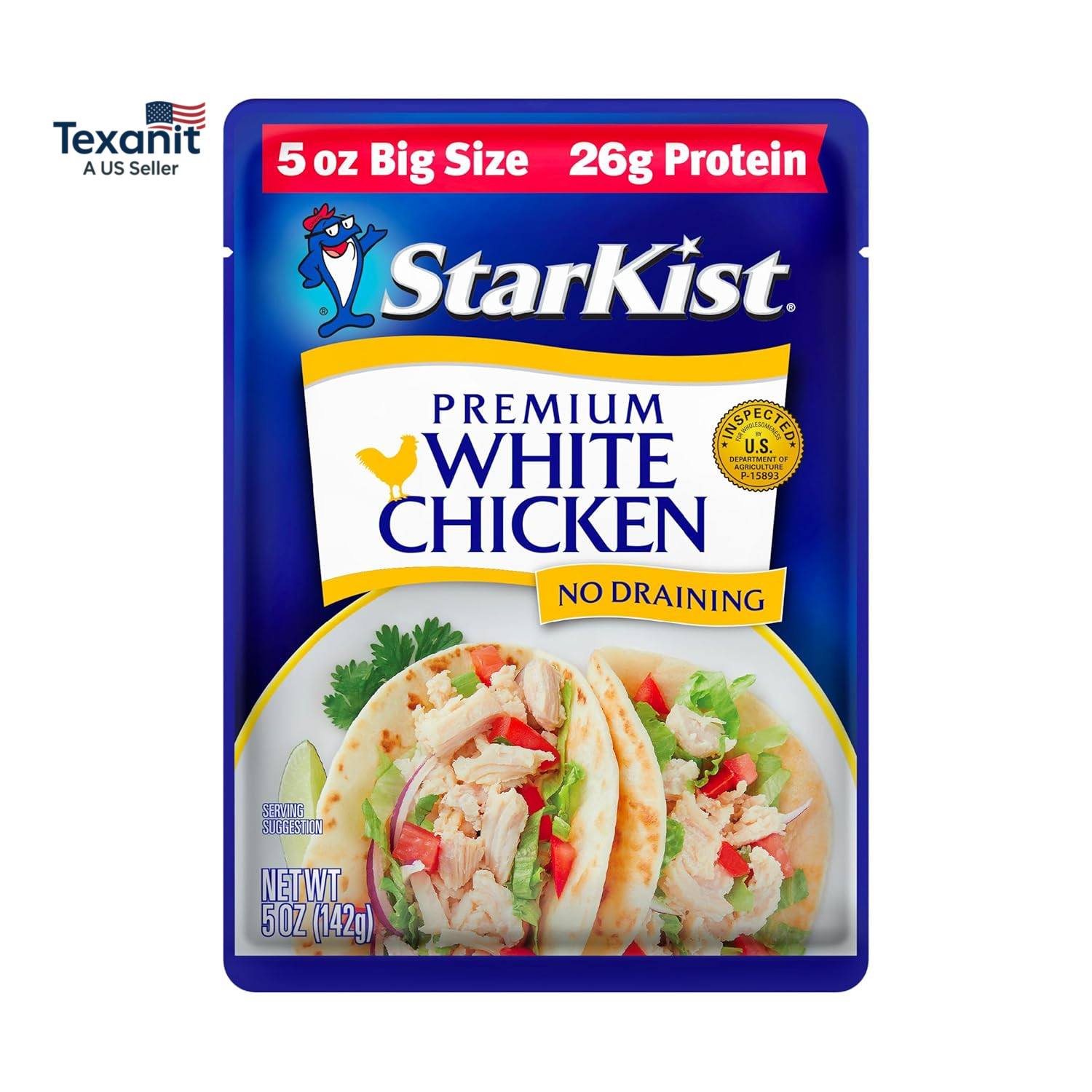 Premium White Chicken “Big Size”, 5 Oz Pouch (1 Pack) Ready to Eat Premium White