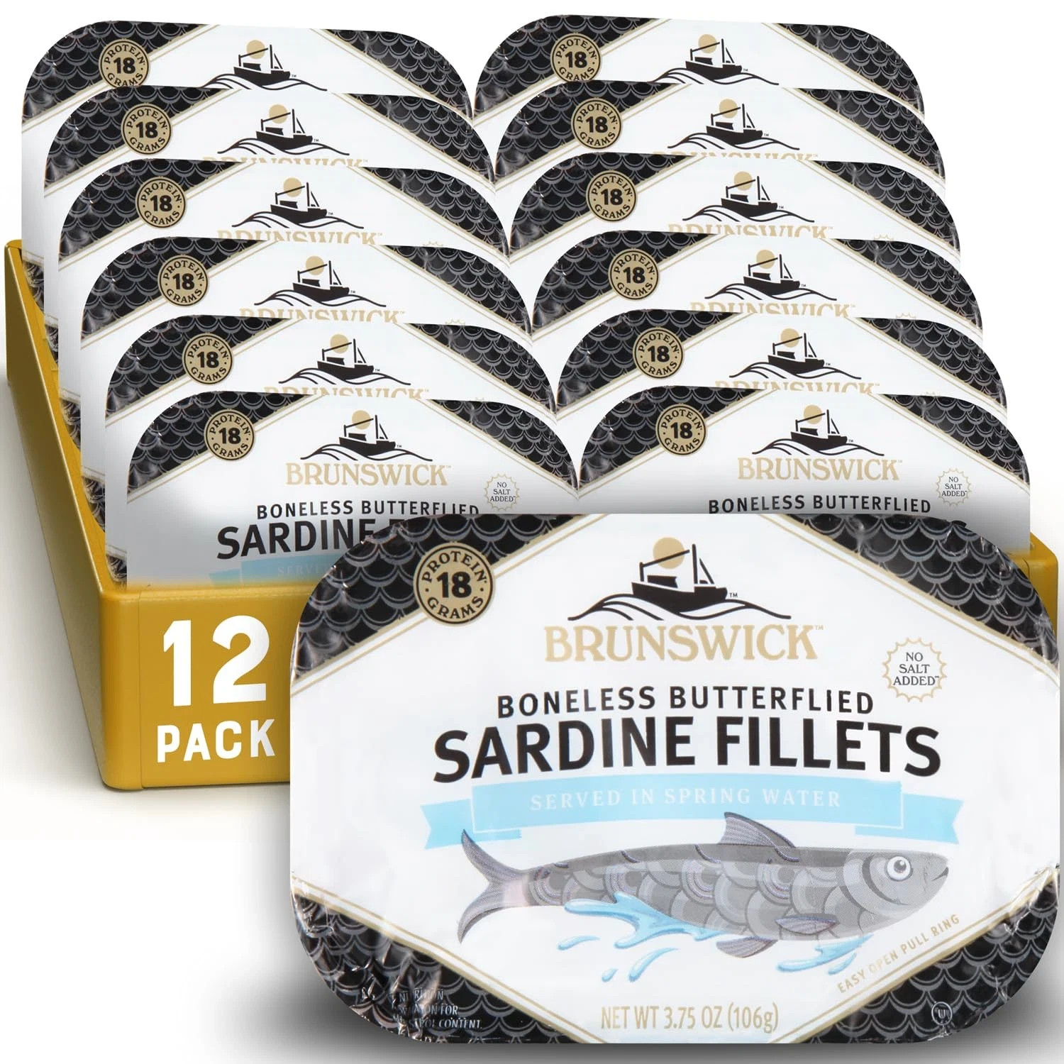 Sardines in Spring Water, 3.75 Oz Can (Pack of 12) – Boneless Butterflied Sardin
