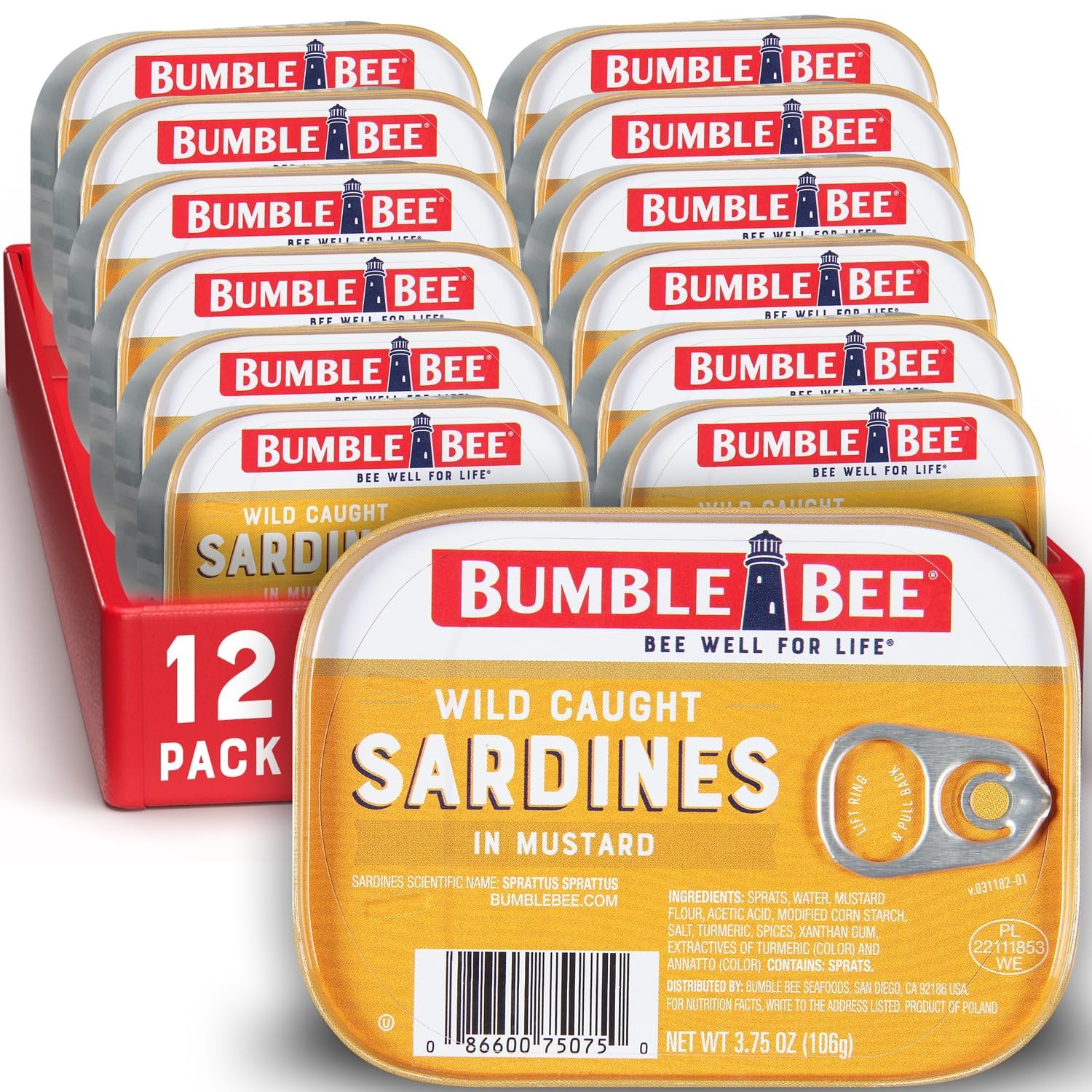 Sardines in Mustard, Sauce 3.75 Oz, Tin (Pack of 12) – Wild, Caught Gluten Free