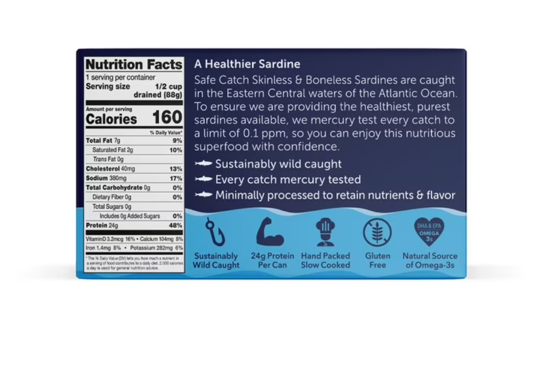 Safe Catch Wild Skinless & Boneless Sardines in Water, 4.4 oz – Mercury Tested