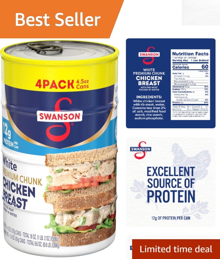 Swanson Chunk Chicken Breast in Water; Gluten Free; 4.5 oz Cans, 4 Count