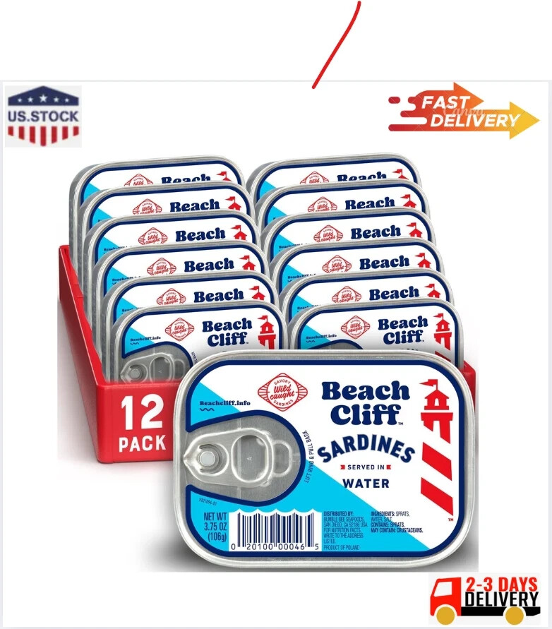 Beach Cliff Sardines in Water, Wild Caught, 3.75 oz Can, Pack of 12