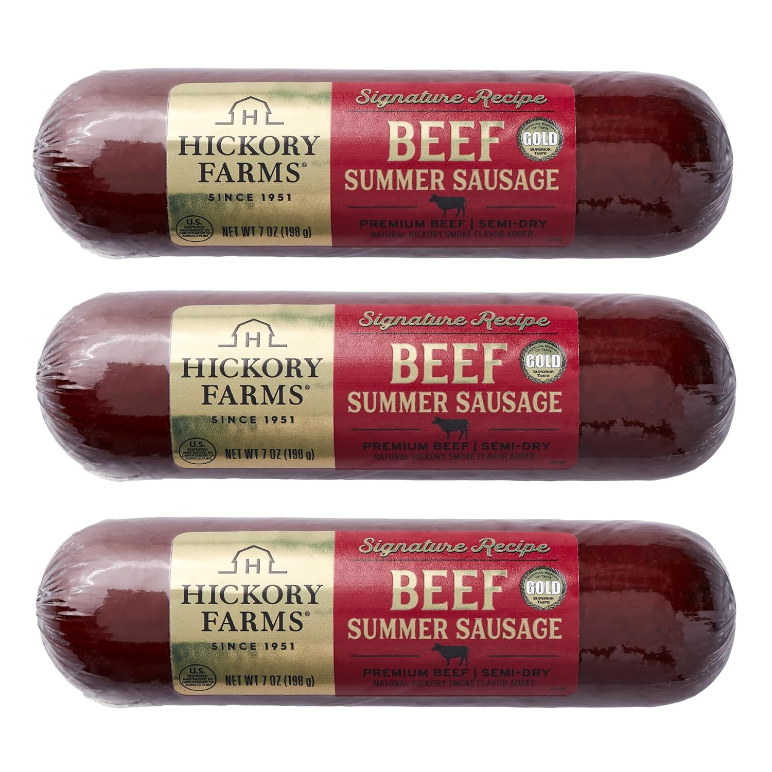 Hickory Farms Signature Beef Summer Sausage – 3 Pack | 100% Beef – Great for Cha