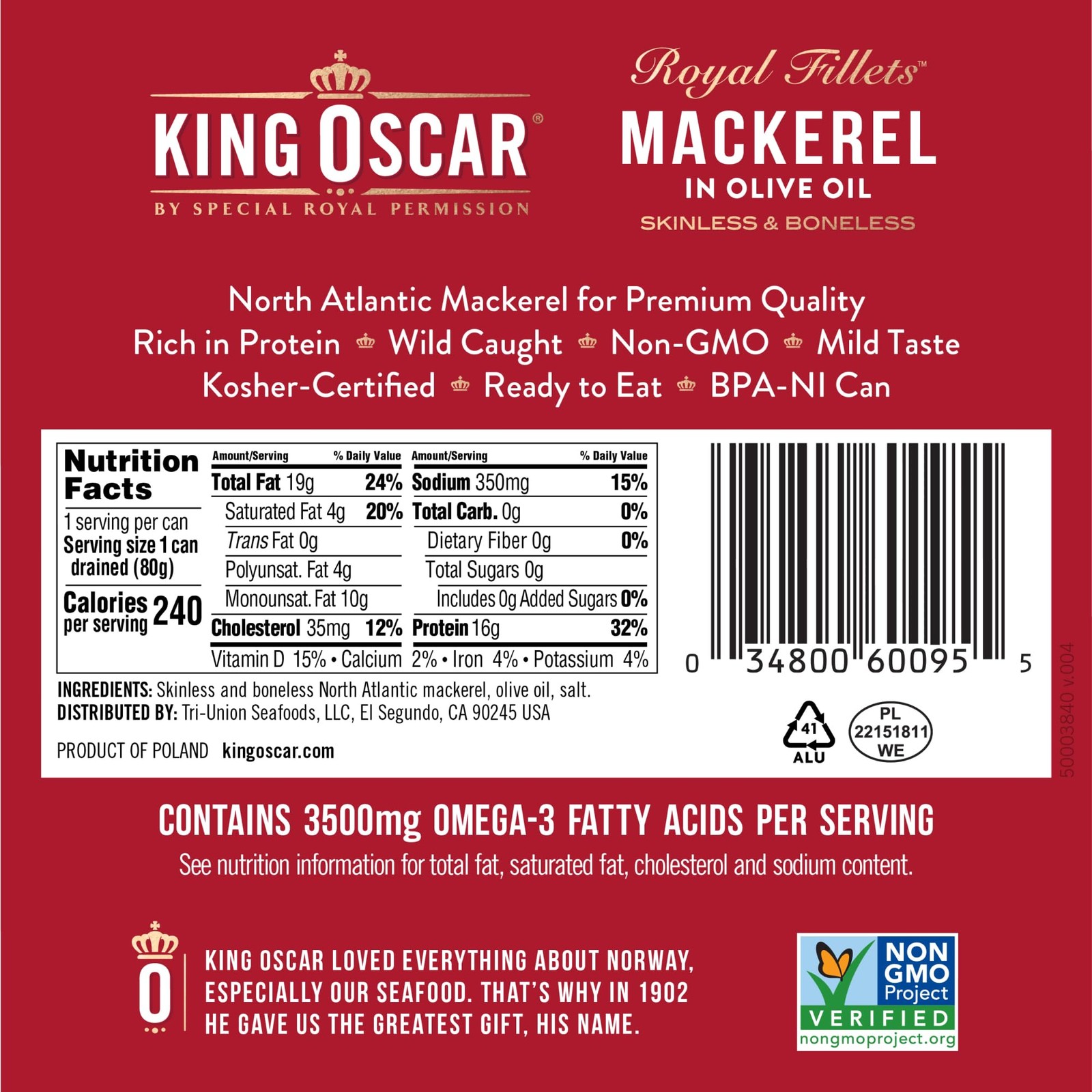 King Oscar Mackerel in Olive Oil, 4.05 Ounce Can Pack of 6, Packaging May…