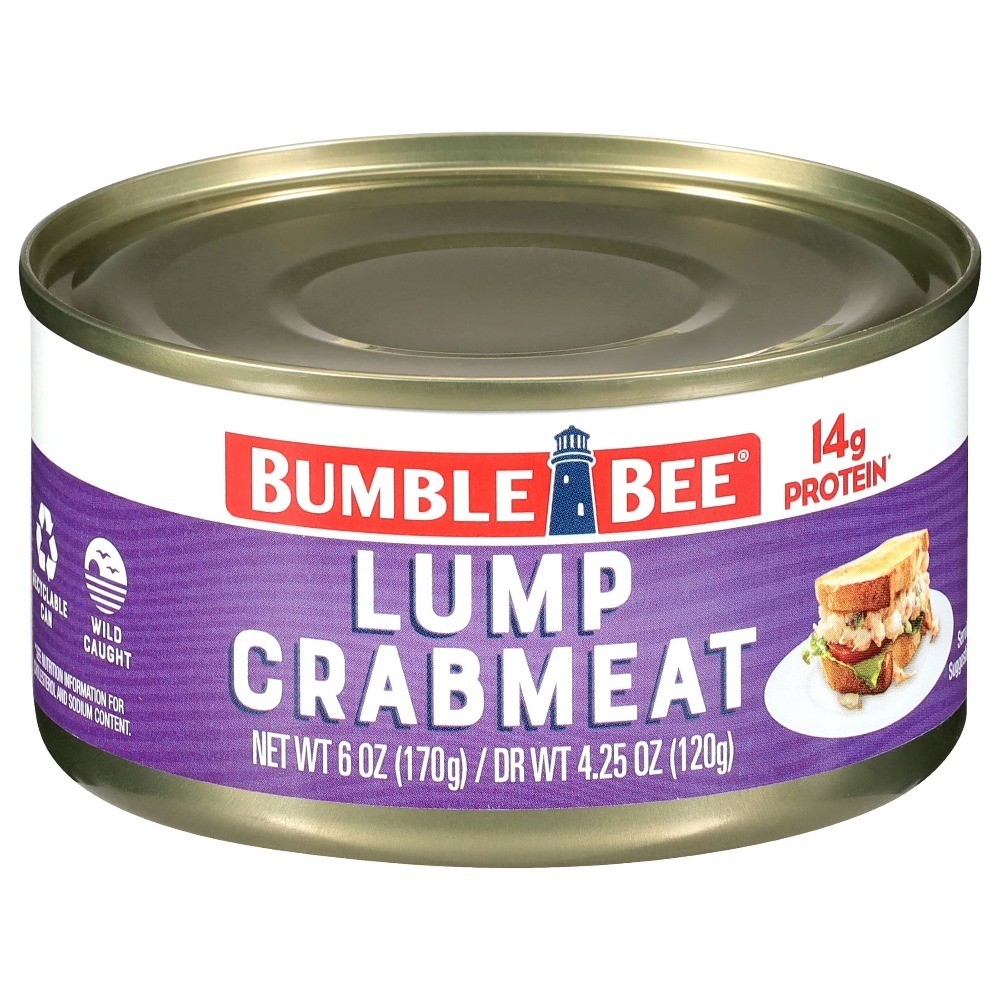 Wild Caught Canned Lump Crab Meat High Protein 14g per Serving Shelf Stable Tin