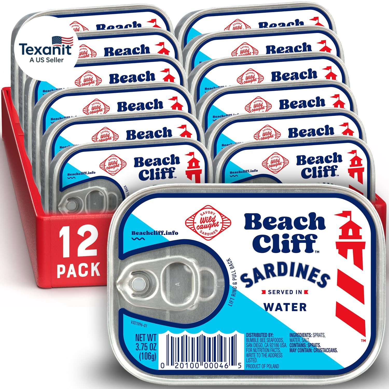 Sardines in Water, 3.75 Oz Can (Pack of 12) – Wild Caught Sardines – 12G Protein