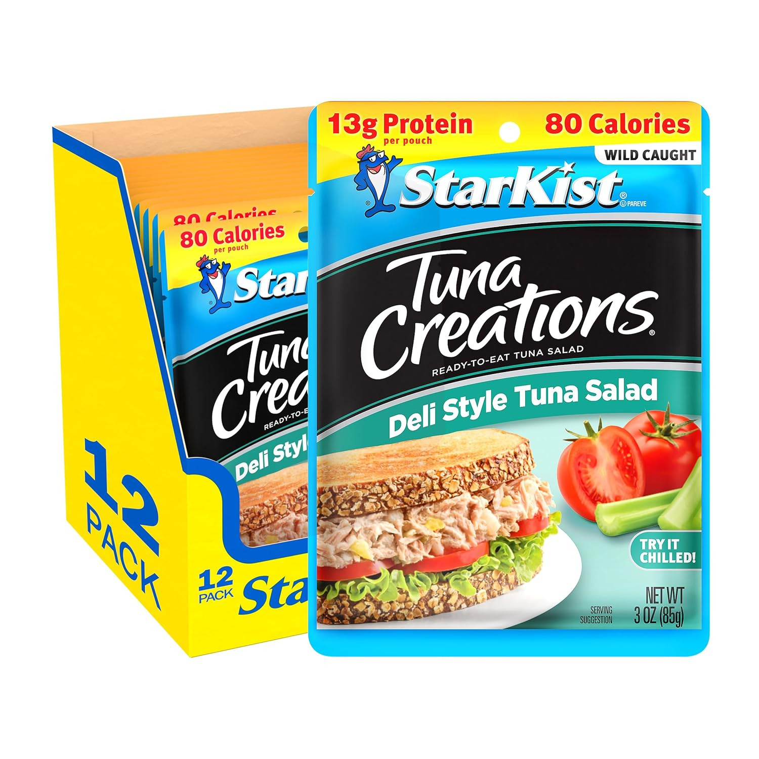 Tuna Creations Deli Style Tuna Salad Pouch (3 Oz – 12 Pack) Wild Caught, 13G Pro