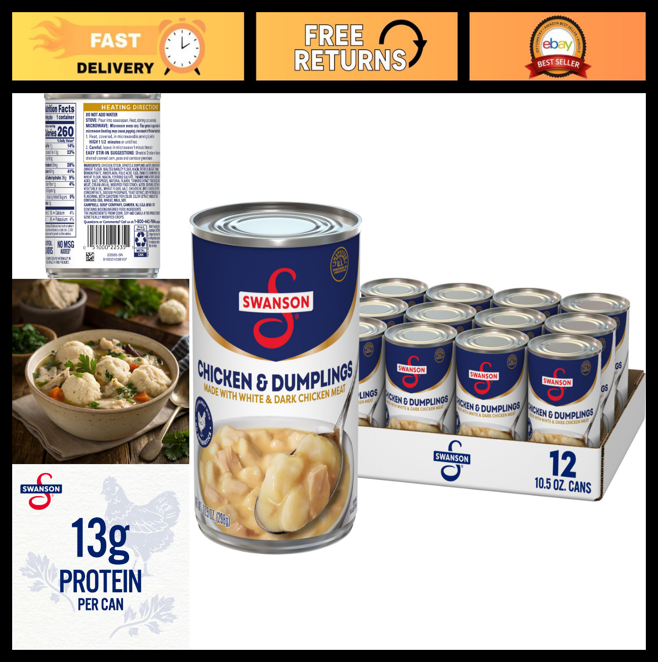 Canned Chicken & Dumplings, White & Dark Meat, 10.5 oz Can – Case of 12