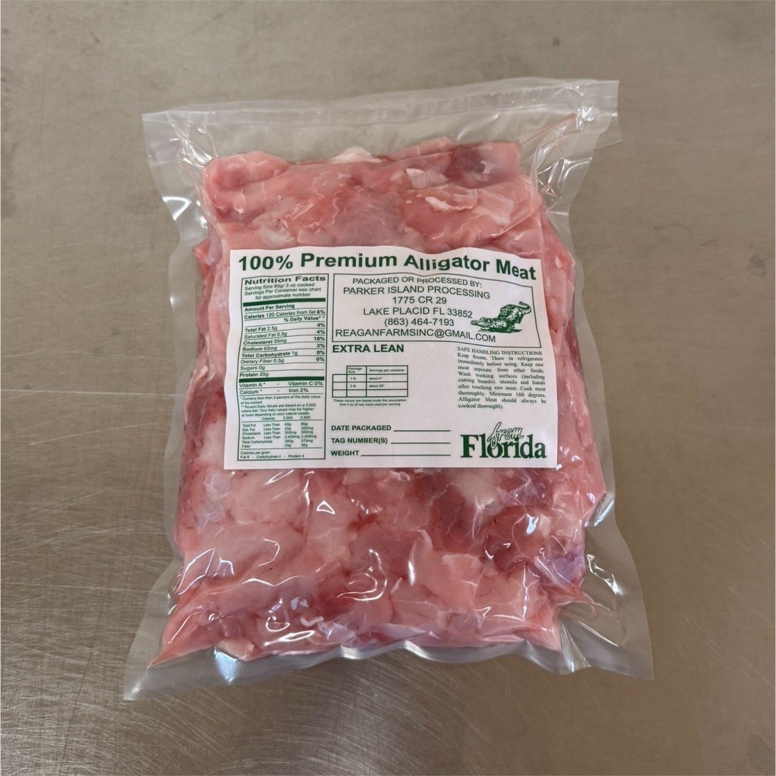 Premium Alligator Meat Extra Lean Frozen Uncooked 5lb Package