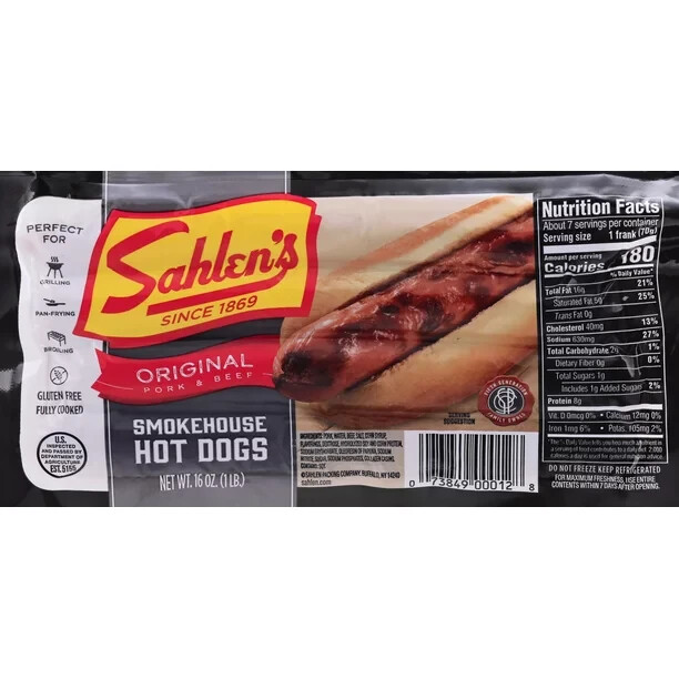 Sahlen’s Tender Casing Hot Dogs 10 lbs. $135.00 SHIPPING INCLUDED