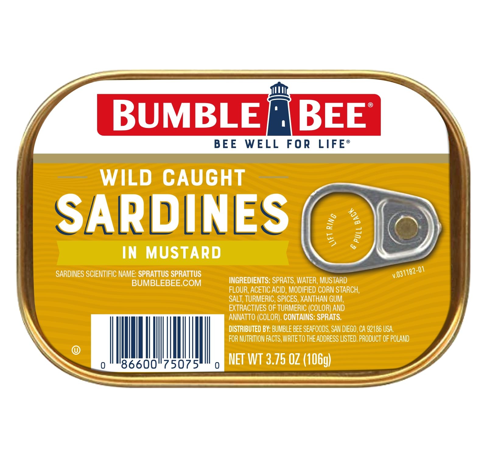 Bumble Bee Sardines in Mustard Sauce, 3.75 oz Tin Wild Caught, Gluten Free, …