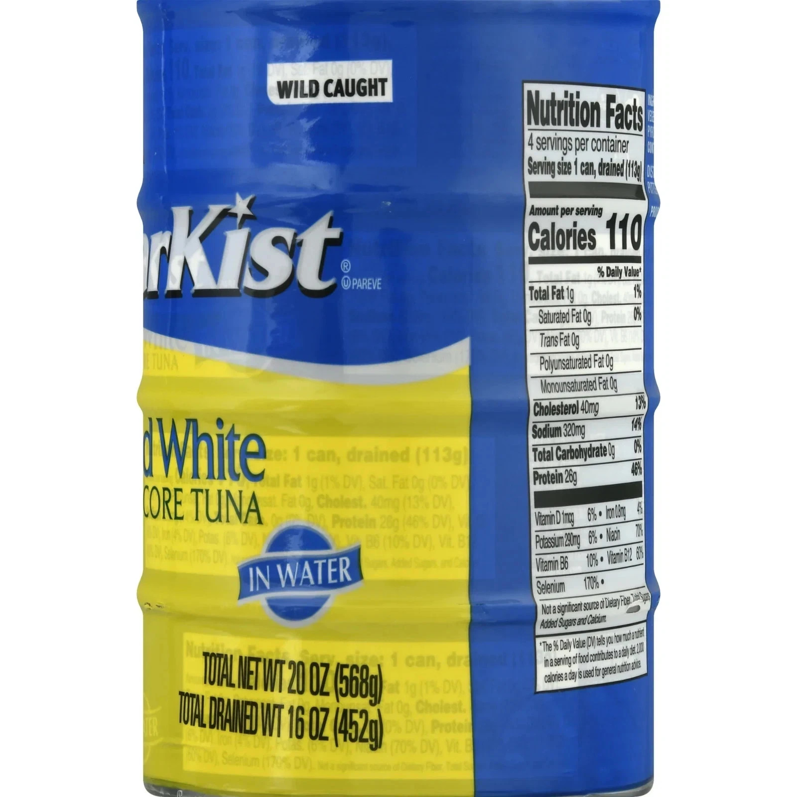 Starkist Solid White Albacore Tuna In Water 25% Less Sodium, Wild Caught, 26g Pr
