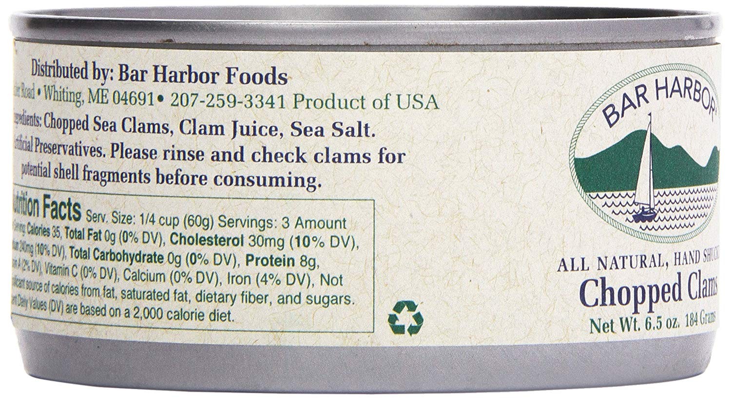 Bar Harbor Clams, All Natural Chopped, 6.5 Ounce