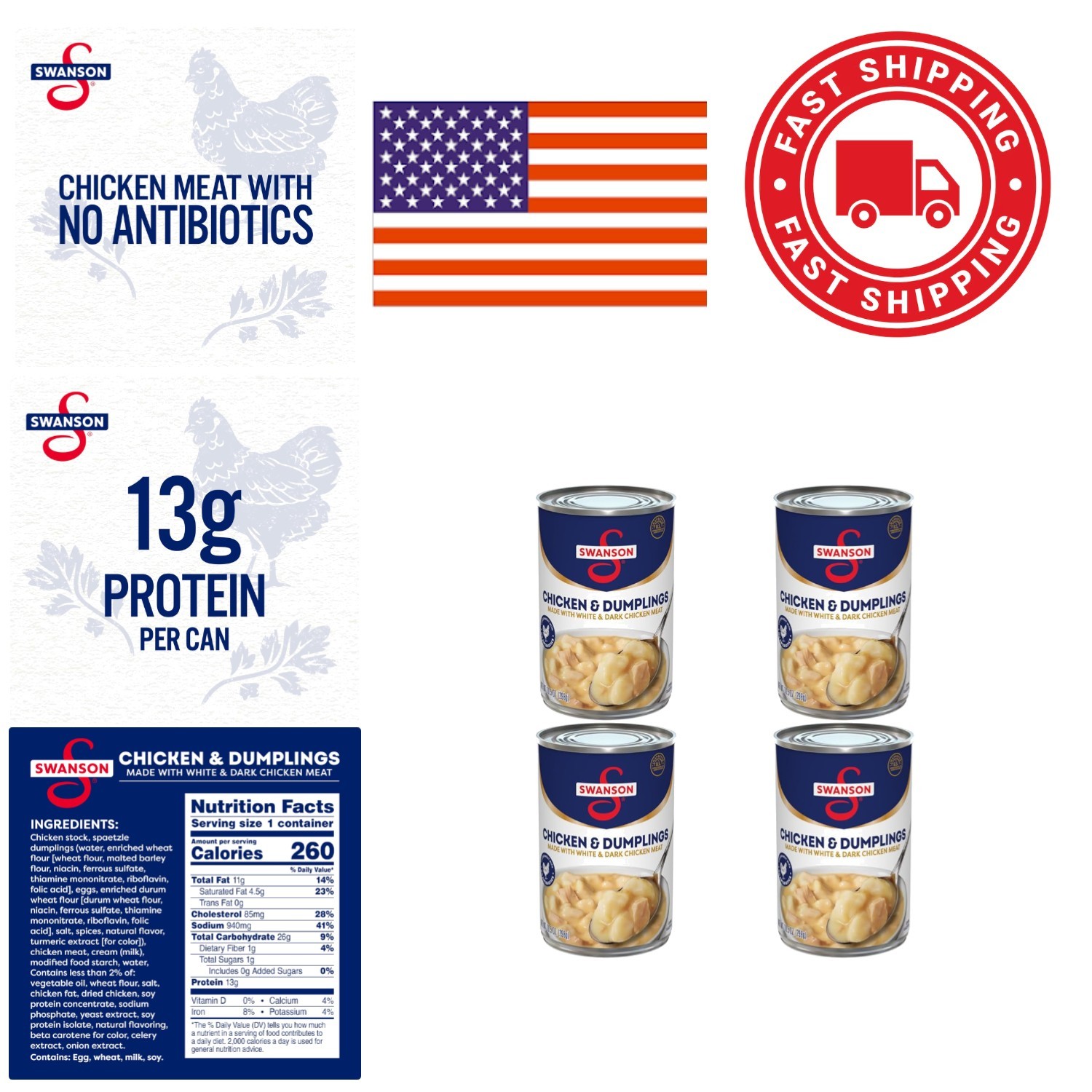 Canned Chicken and Dumplings Meal 10.5 Oz Pack of 4 Creamy Sauce Delight