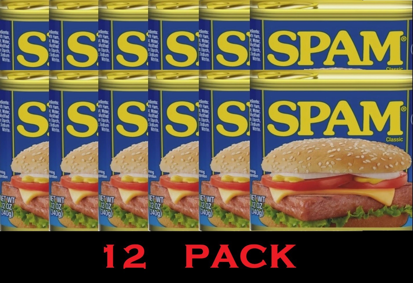 SPAM Classic Canned Meat Fully Cooked Pork & Ham 12oz Can SHELF STABLE – 12 Pack