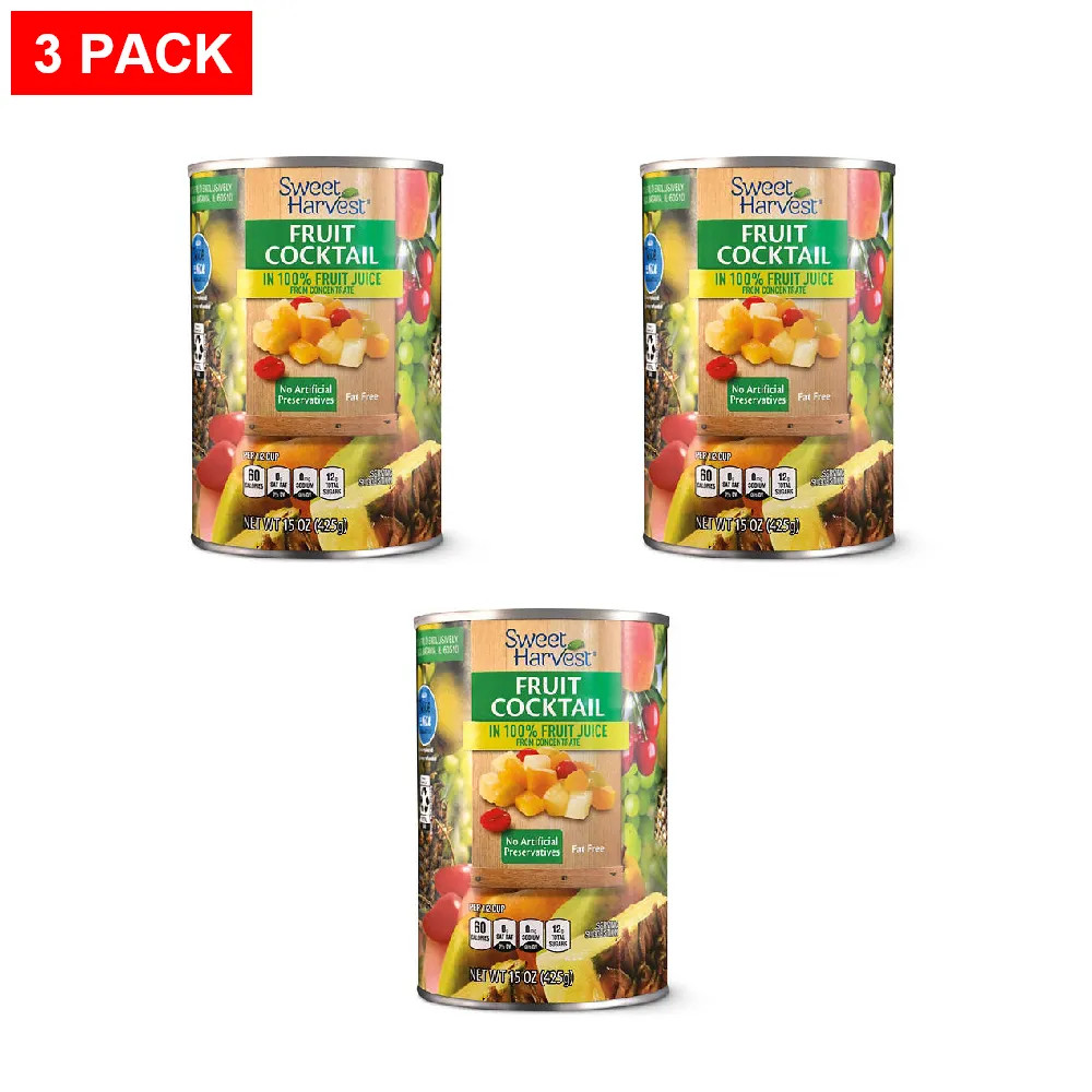 Sweet Harvest Fruit Cocktail in 100% Fruit Juice, 15 oz – Pack of 3