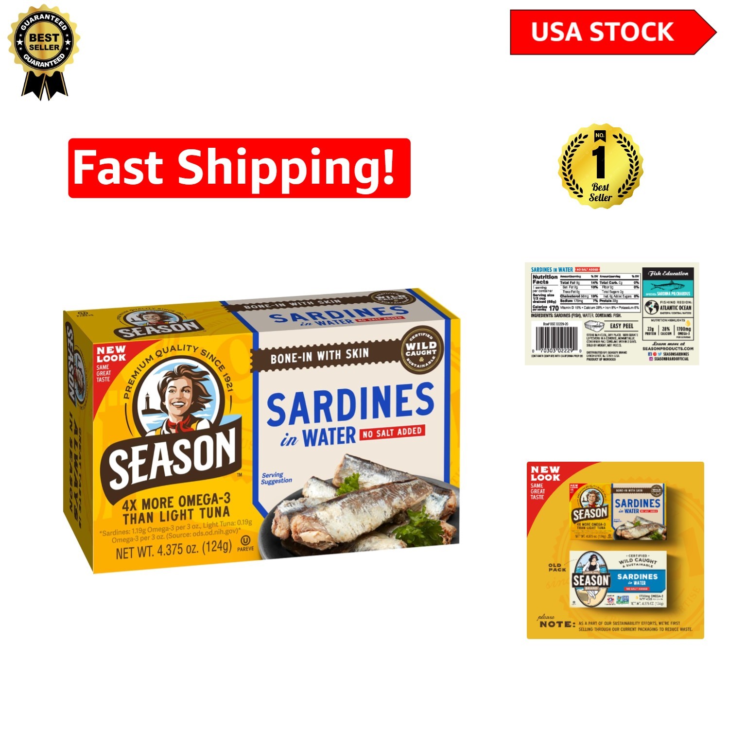 Gourmet Sardines in Water – Keto Friendly, 4.37 Oz Tins, No Added Salt, 12-Pack