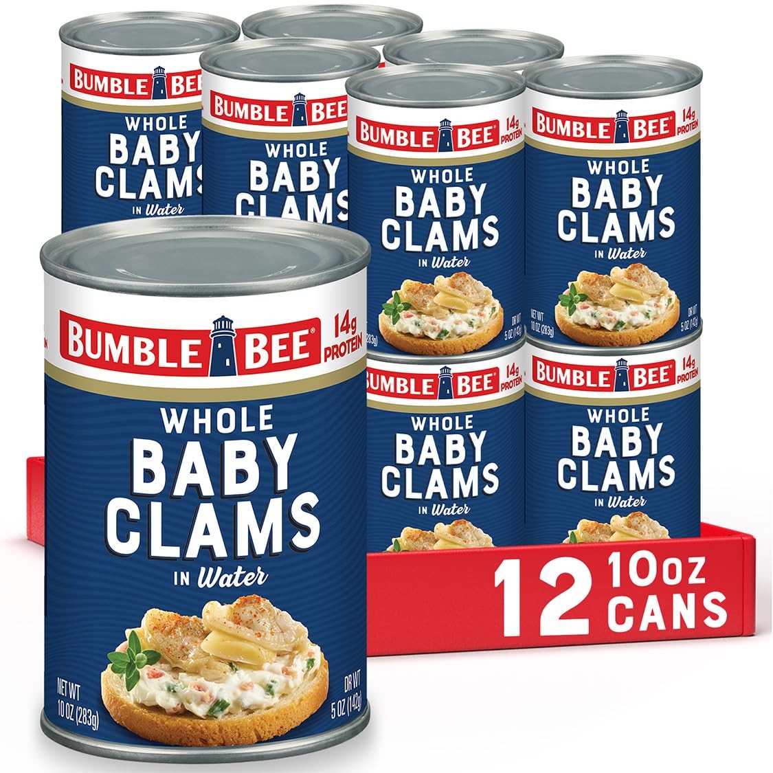 Bumble Bee Whole Baby Canned Clams, 10 oz Cans (Pack of 12) – Ready to Eat – 13g