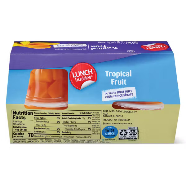 Lunch Buddies Tropical Fruit Bowl in 100% Juice – 4 pack, 4 oz – Pack of 3