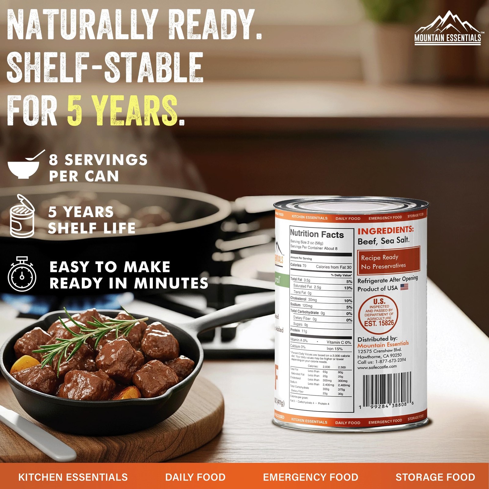 Mountain Essentials All Natural Canned Beef 14.5 oz Ready to Eat, Gluten Free