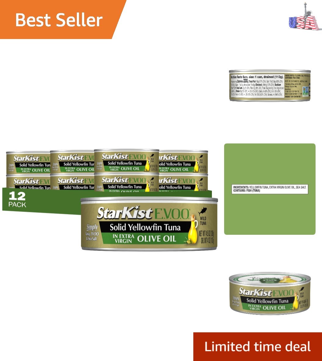 E.V.O.O. Solid Yellowfin/light Tuna in Extra Virgin Olive Oil – 4.5 oz Can Pa…