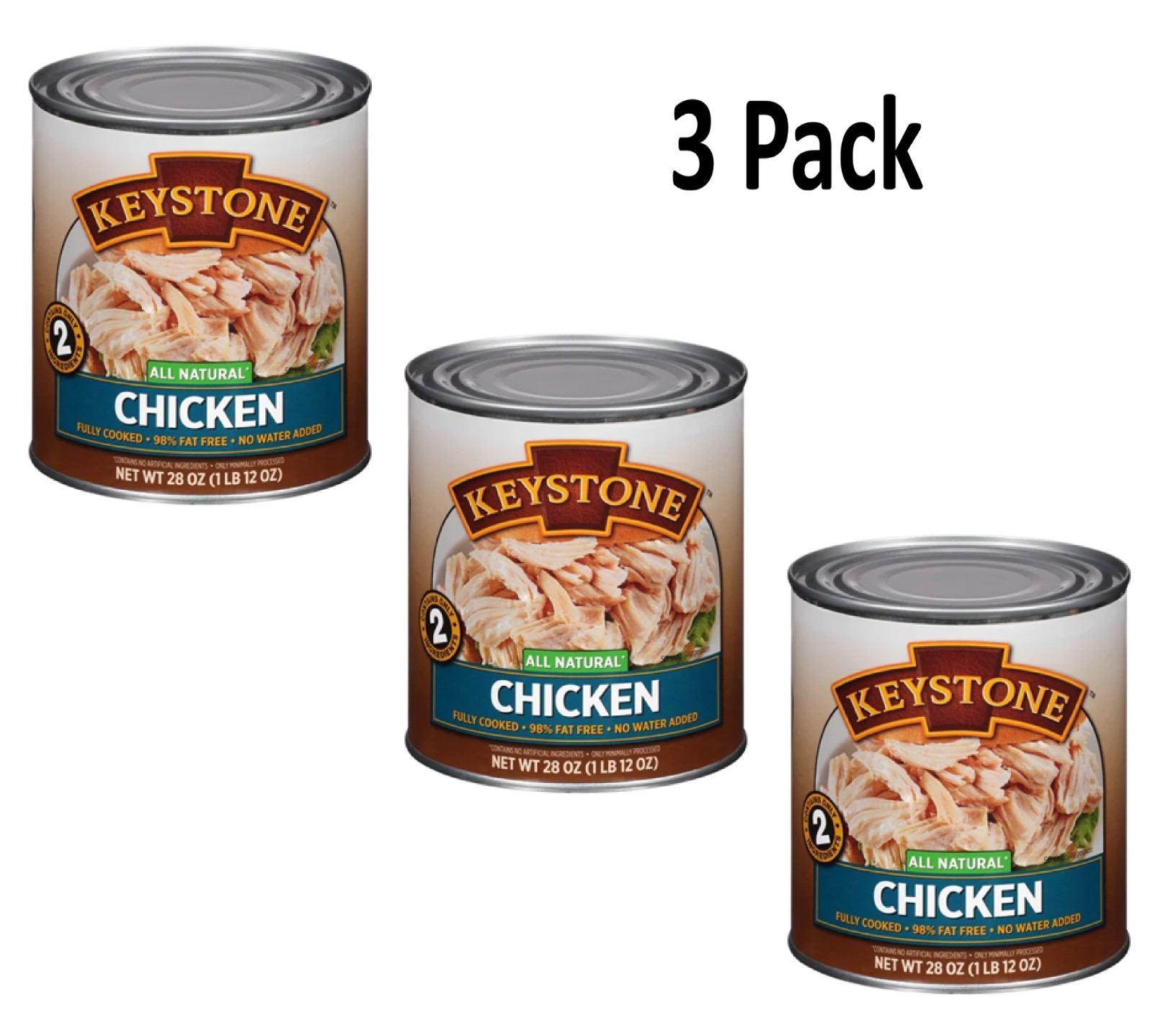 (3 Cans) Keystone Chicken **ALL NATURAL – NO PRESERVATIVES – FULLY COOKED** 28oz