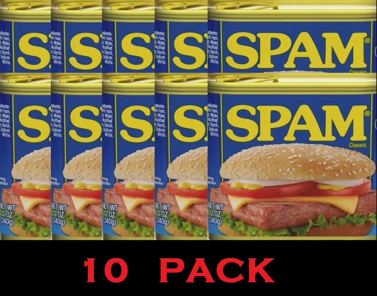 SPAM Classic Canned Meat Fully Cooked Pork & Ham 12oz Can SHELF STABLE – 10 Pack
