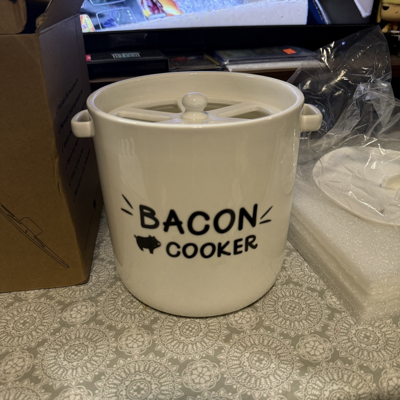 Ceramic Bacon Cooker for Microwave Oven – Splatter-Proof Design Microwave Bac…