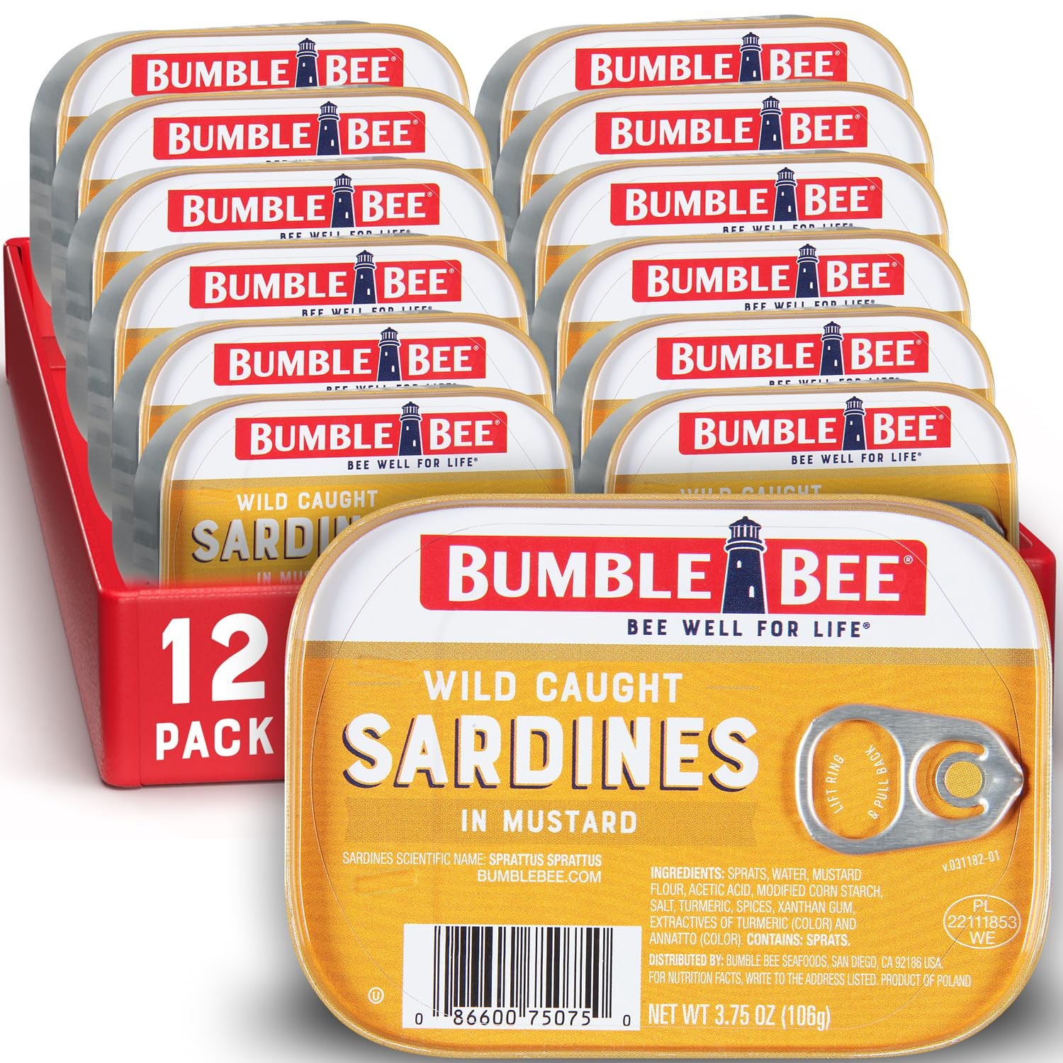 Bumble Bee Sardines in Mustard Sauce, 3.75 oz Tin Pack of 12 Wild Caught