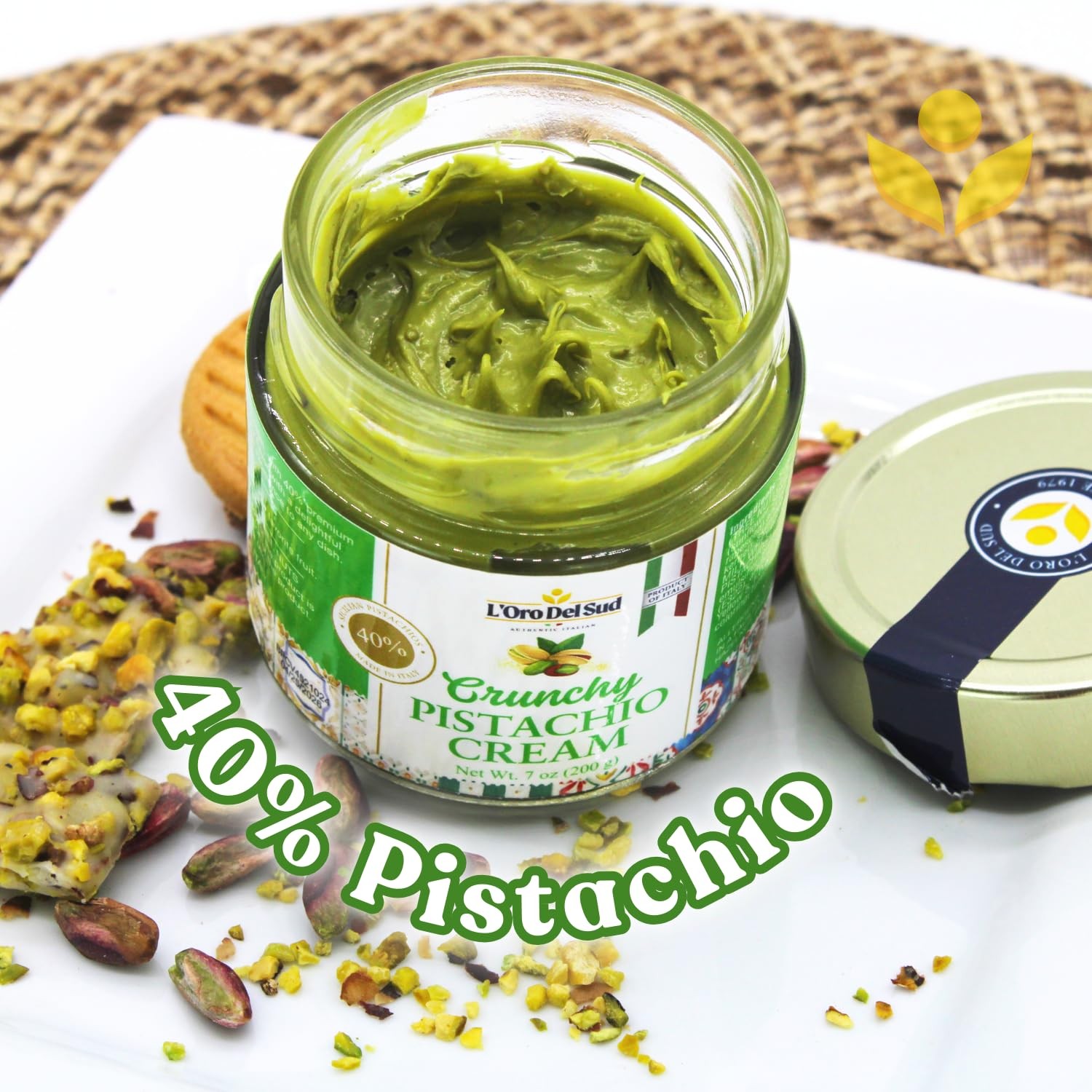 , Italian Pistachio Cream (Crunchy), 40% Pistachios– Sweet Sicilian Pistachio…