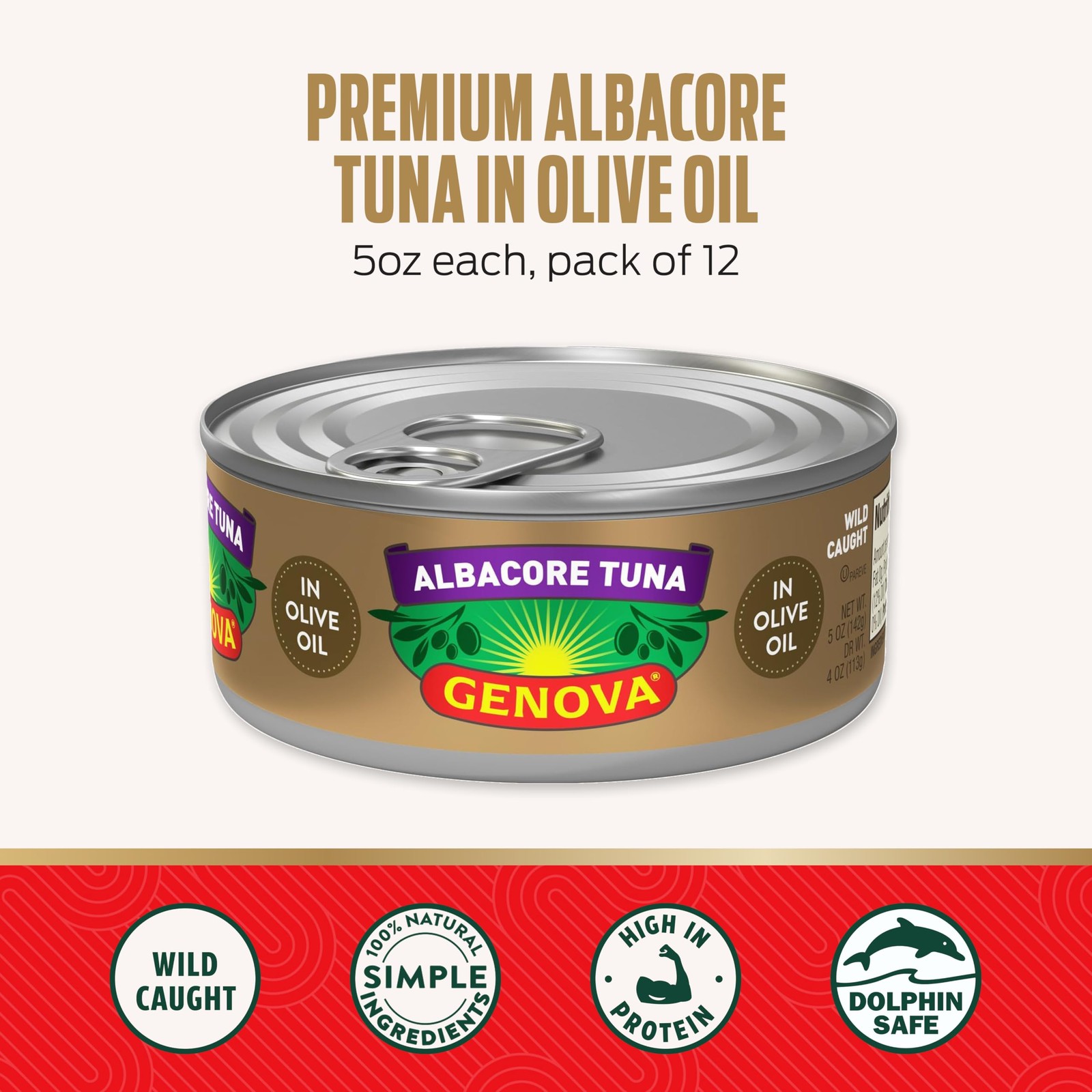 Genova Premium Albacore Tuna in Olive Oil 5 Ounce Cans Pack of 12 Wild Caught…