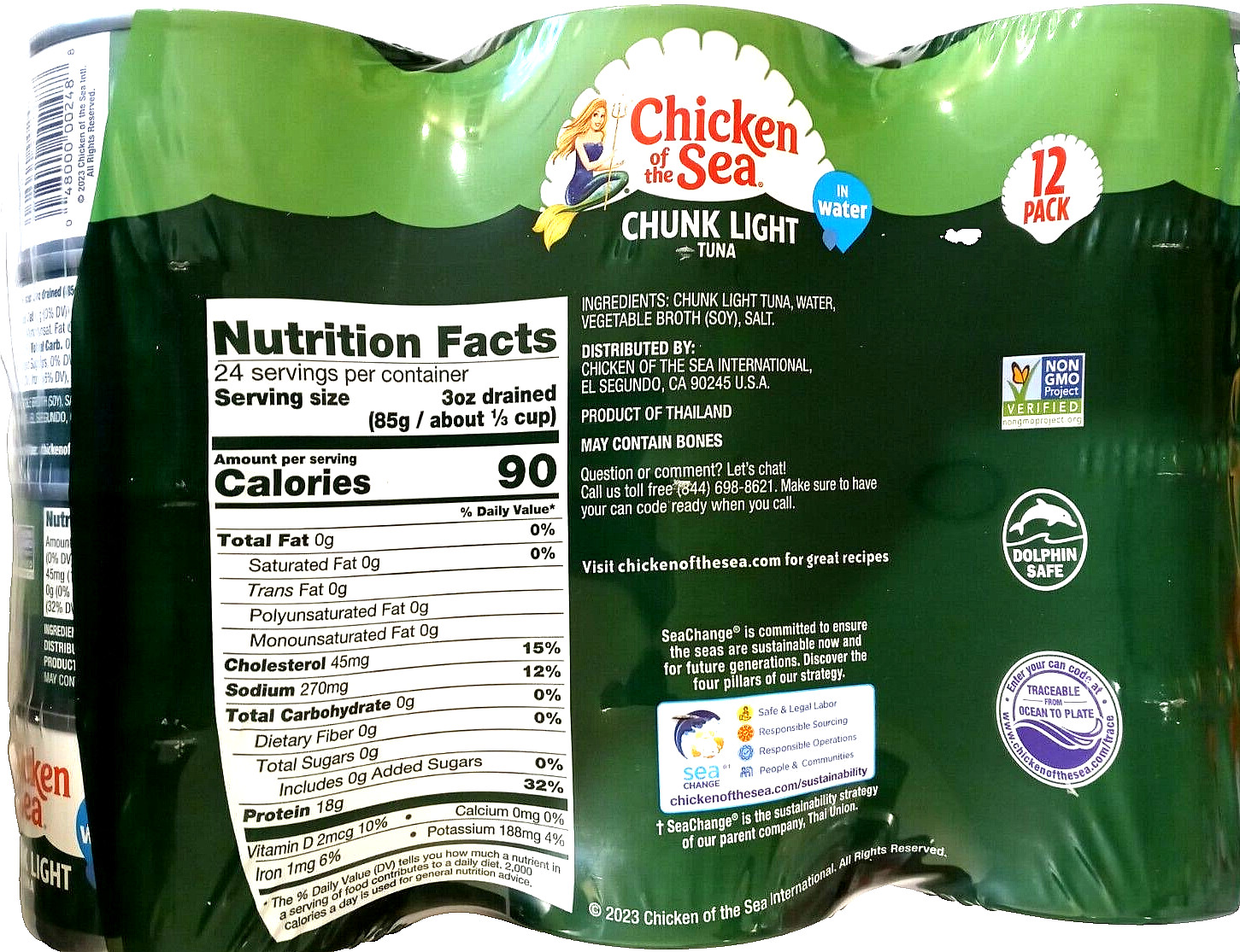 Chicken of the Sea Chunk Light Wild Caught Tuna in Water 12 x 7 oz EXP 05/2027