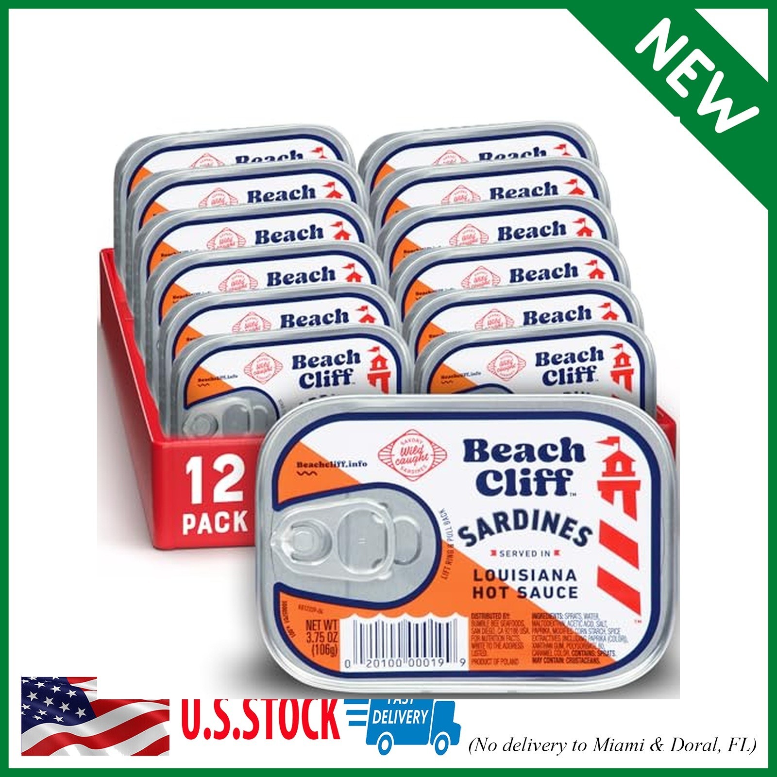 Beach Cliff Wild Caught Sardines in Louisiana Hot Sauce, 3.75 oz Can (Pack of 12