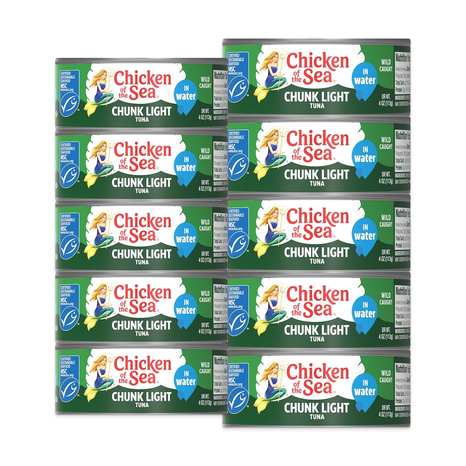 Wild Caught Chunk Light Tuna, 5 Ounce Cans, 10-Count – High Protein 100% Classic