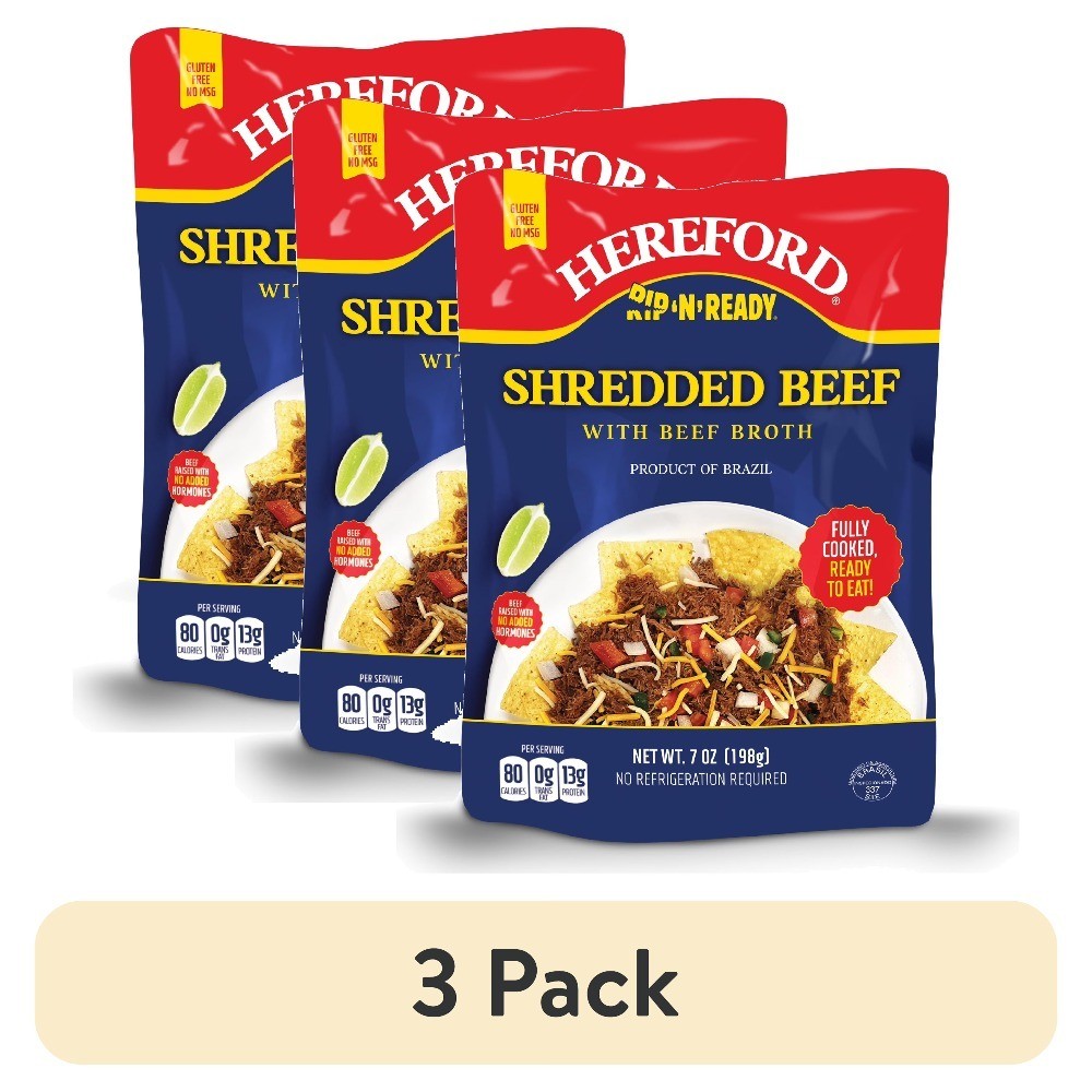 (3 pack) Fully Cooked Shredded Beef with Beef Broth, 7 oz (Shelf Stable)