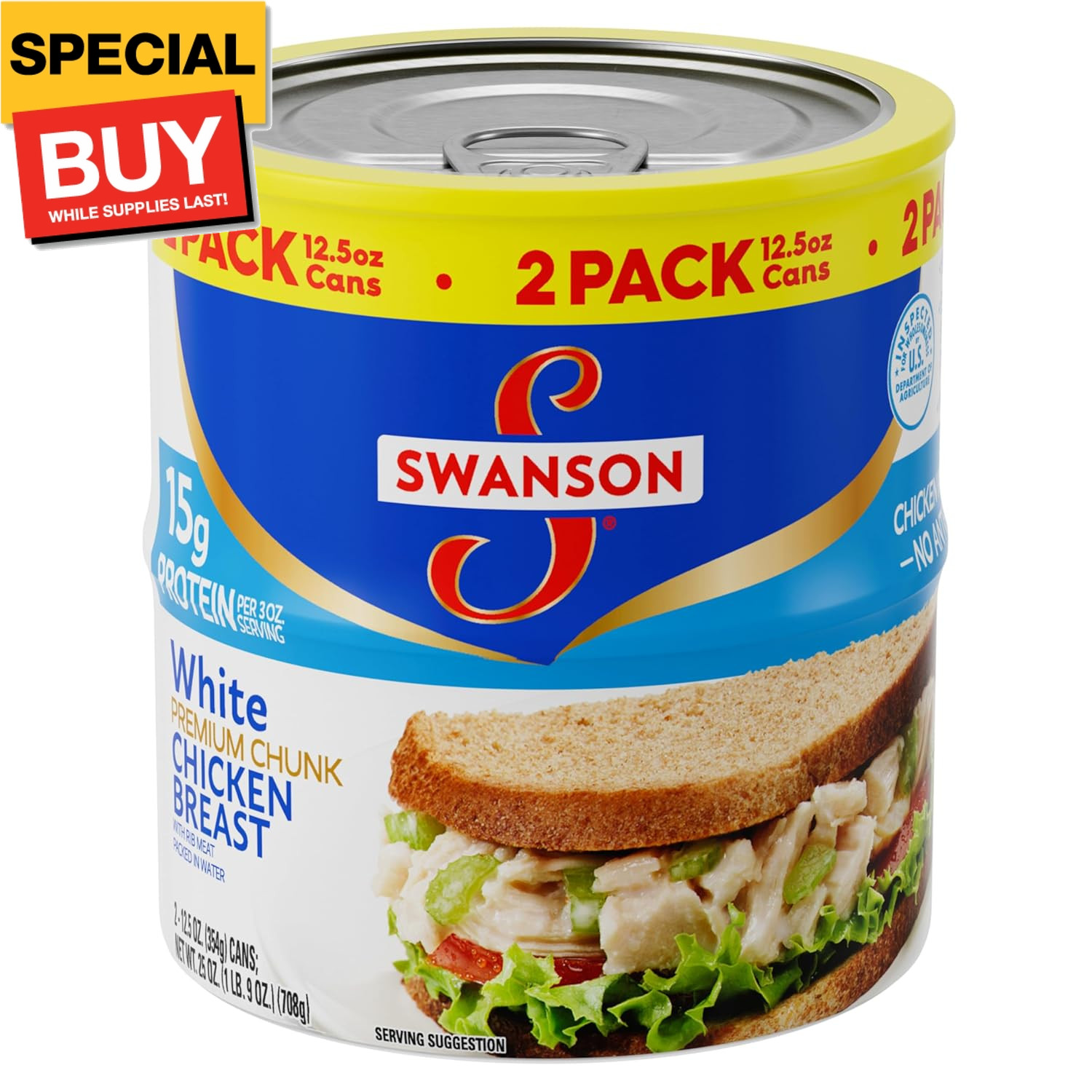 Swanson White Premium Chunk Canned Chicken Breast in Water, Fully Cooked Chicken