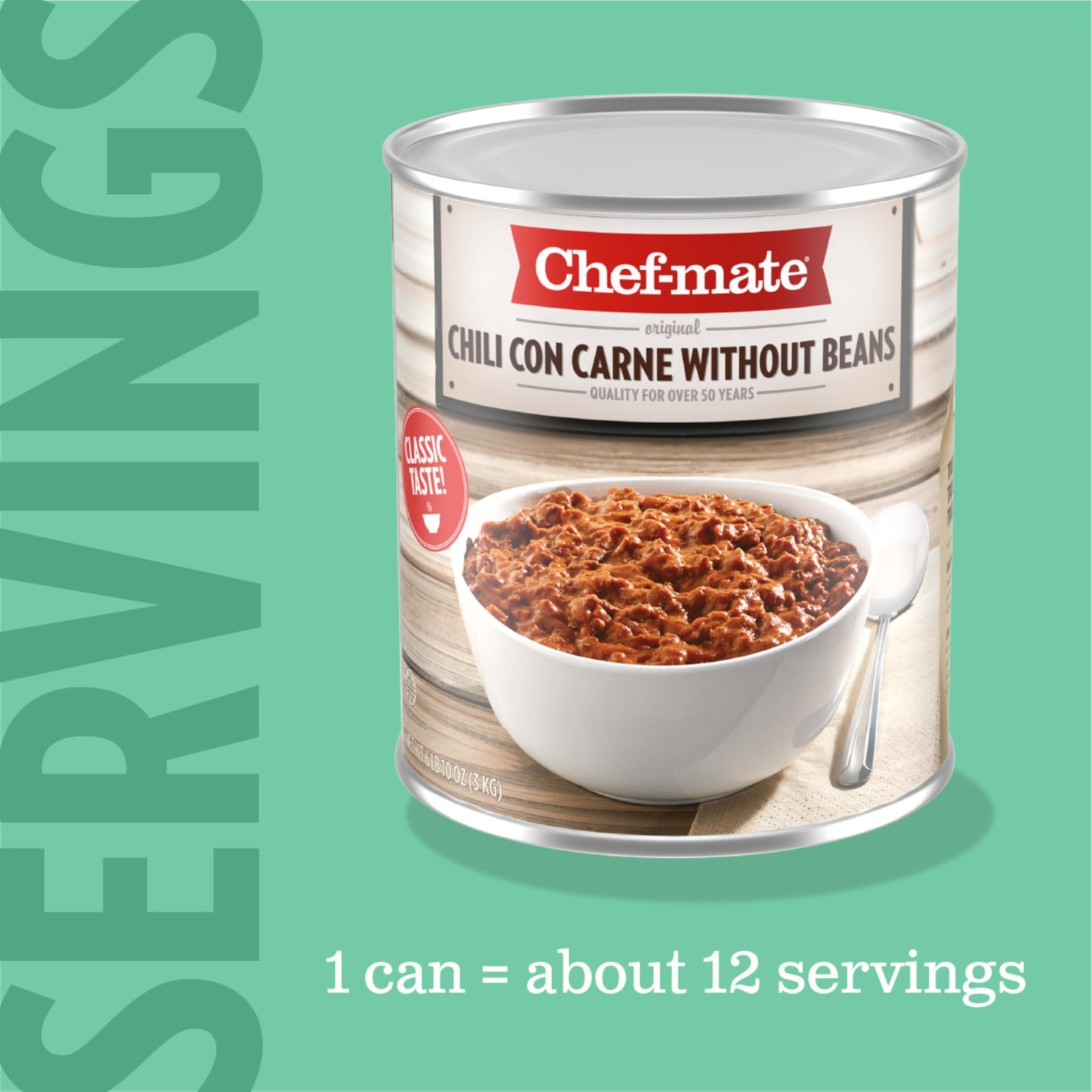 Bulk Canned Beef Chili with Meat – No Beans, 6 lb 10 oz (#10 Can) – Ready to Eat