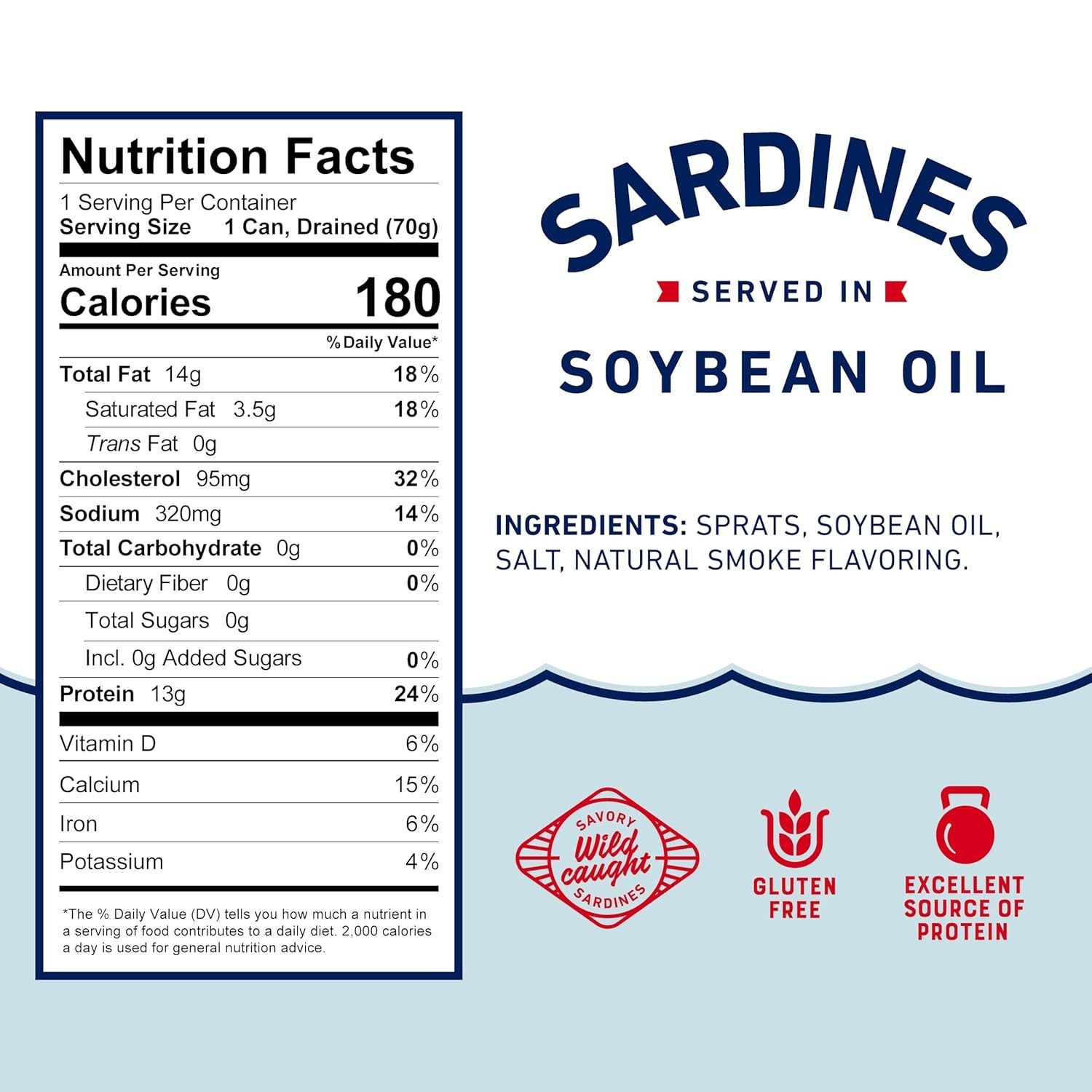 Wild Caught Sardines in Soybean Oil, 3.75 oz Can Pack of 12 – 13g Protein per…
