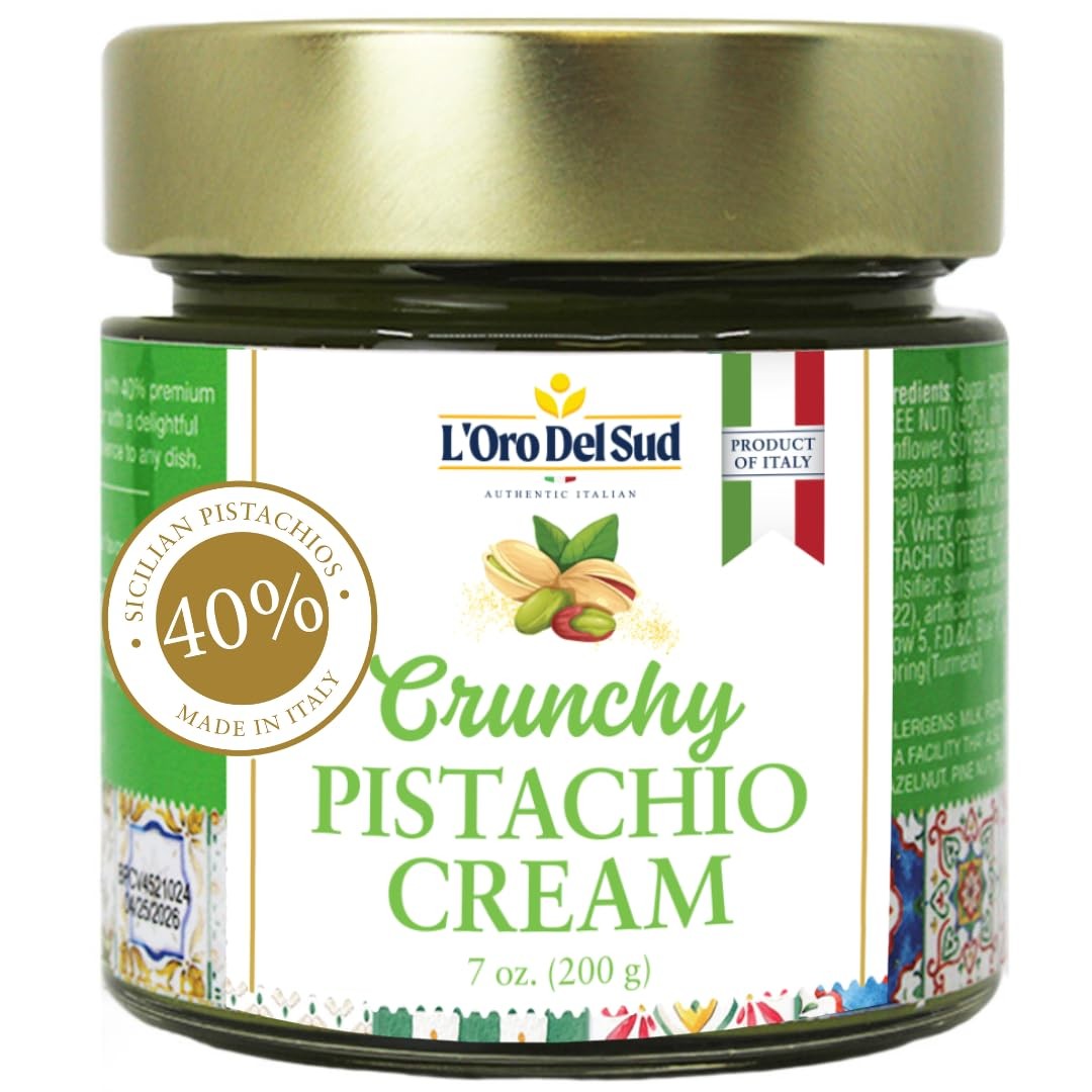 , Italian Pistachio Cream (Crunchy), 40% Pistachios– Sweet Sicilian Pistachio…