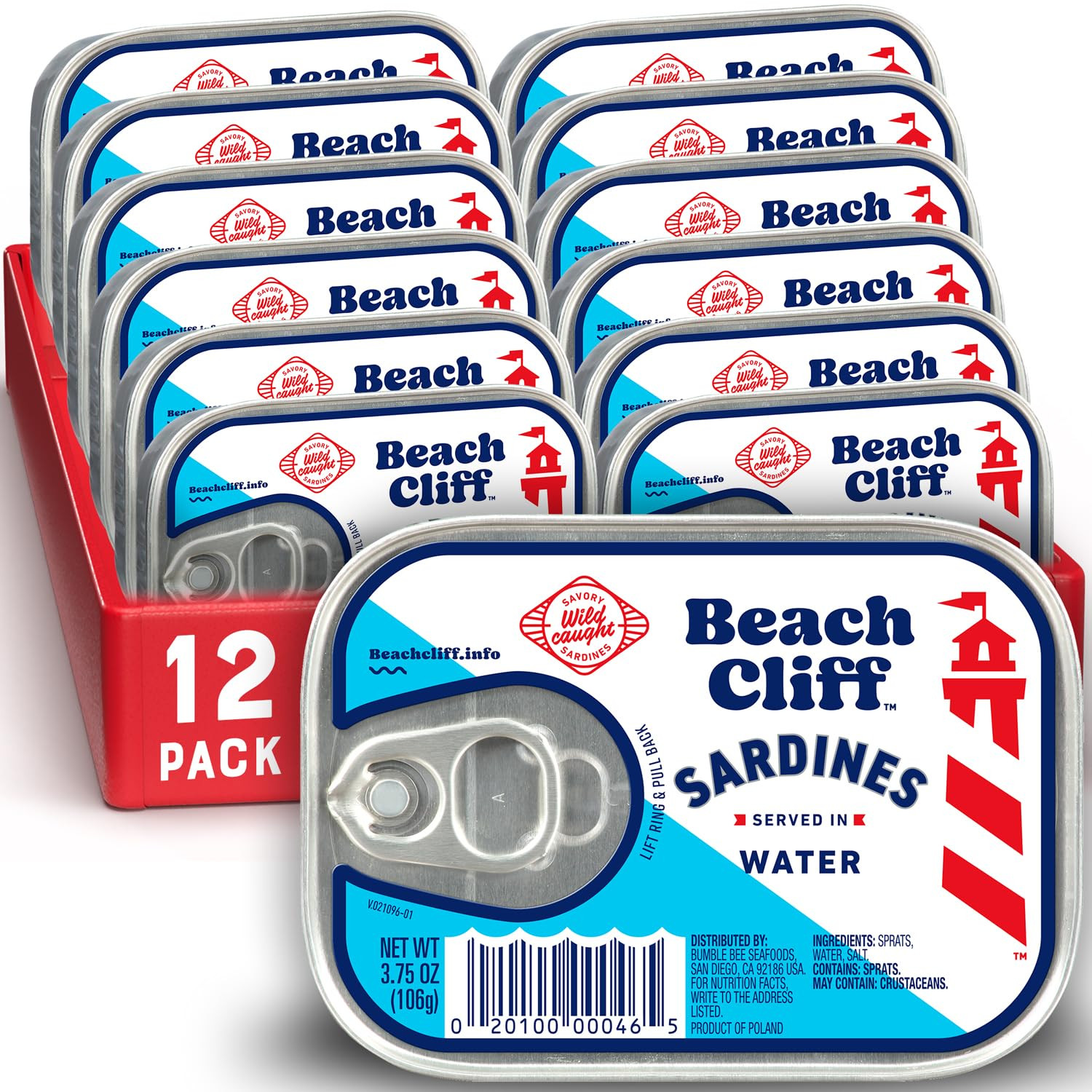 Beach Cliff Sardines in Water Wild Caught 3.75 oz Can 12 Pack Keto 12g Protein