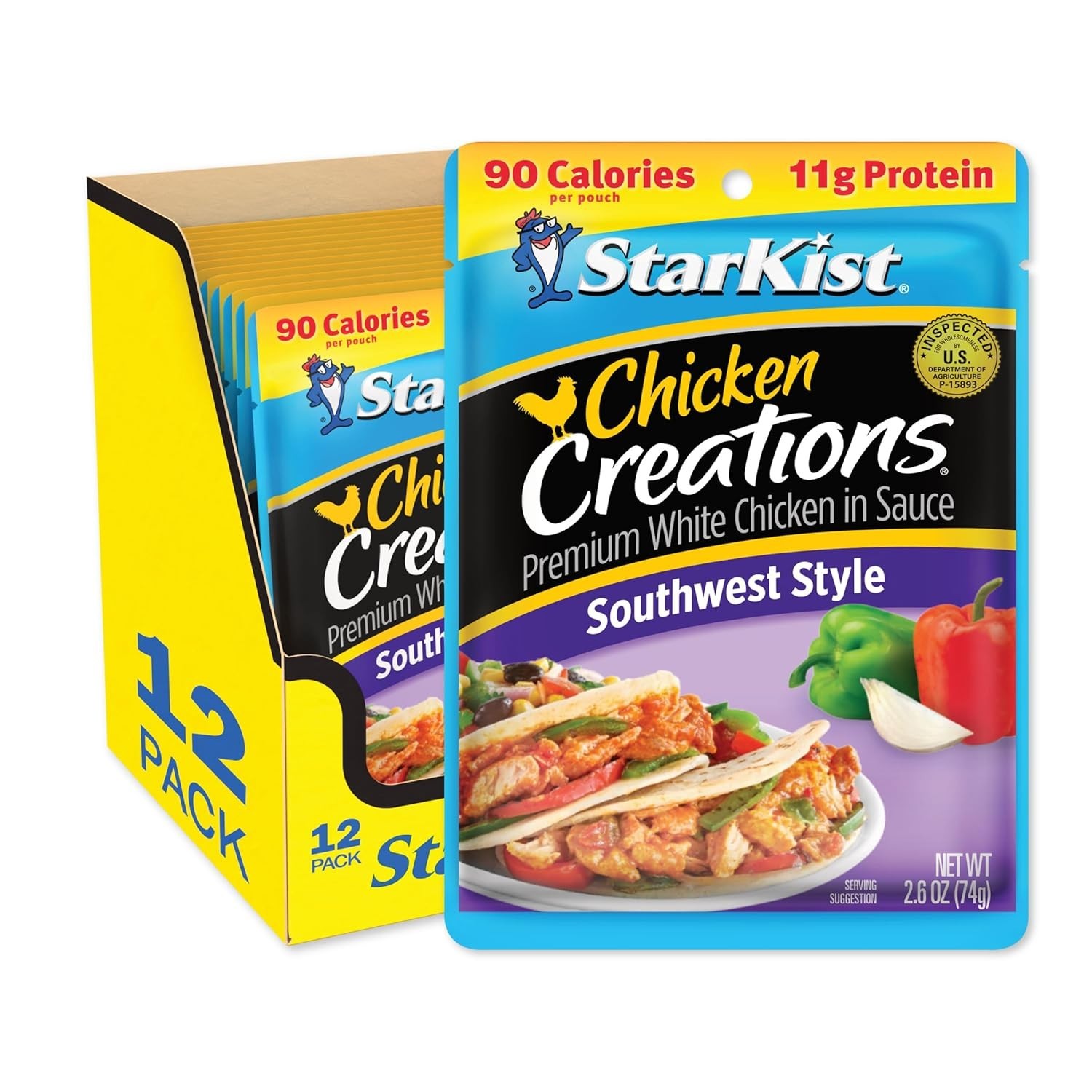 Flavor Fresh Pouches – 12 Pack Southwest Chicken, 11g Protein & 90 Calories Each